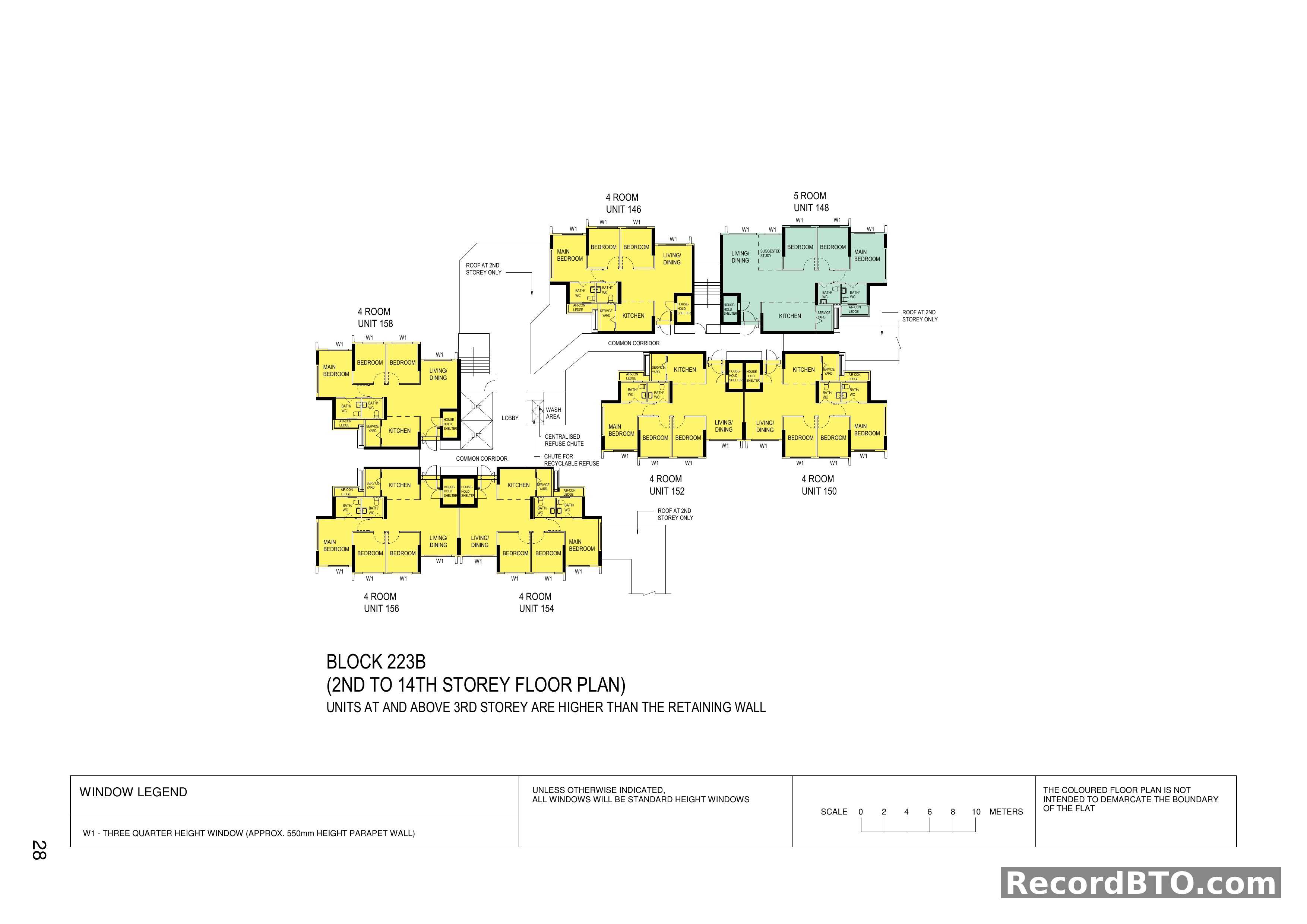 Block 223B: 2nd-14th Storey Floor Plan with 4- and 5-Room Units