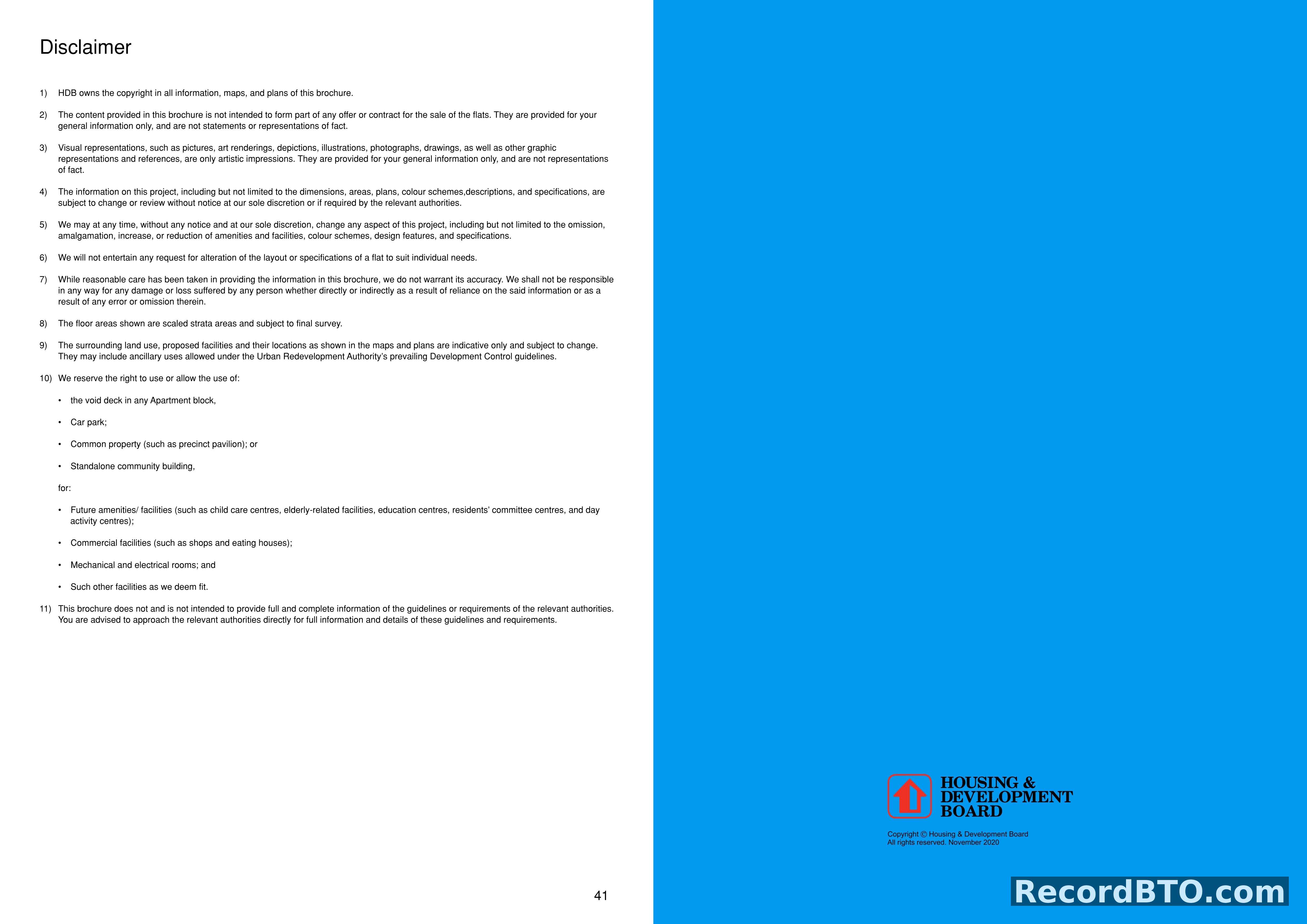 HDB BTO Property Brochure: Disclaimer Page