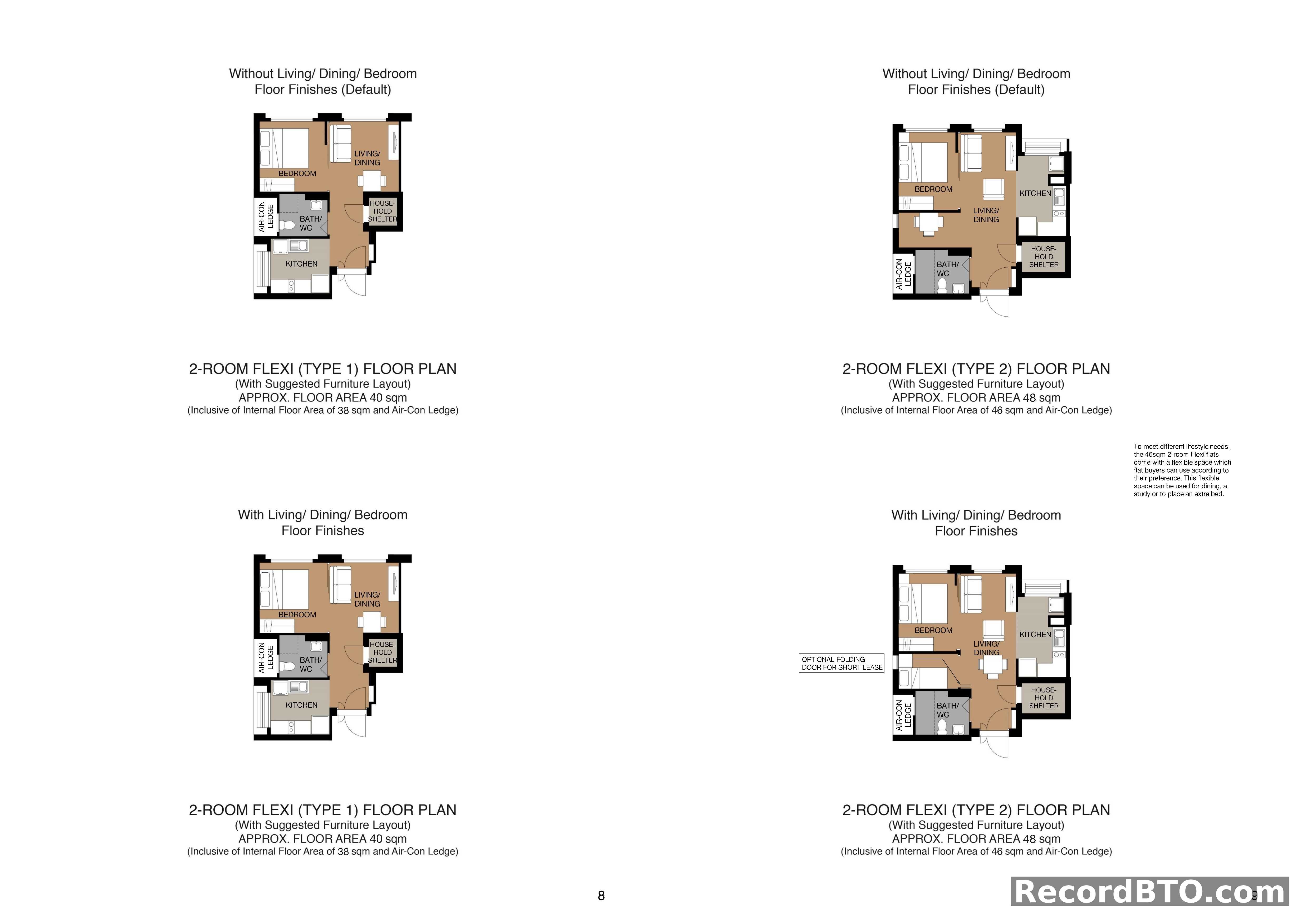 2-Room Flexi Floor Plans: Type 1 & Type 2 Layouts