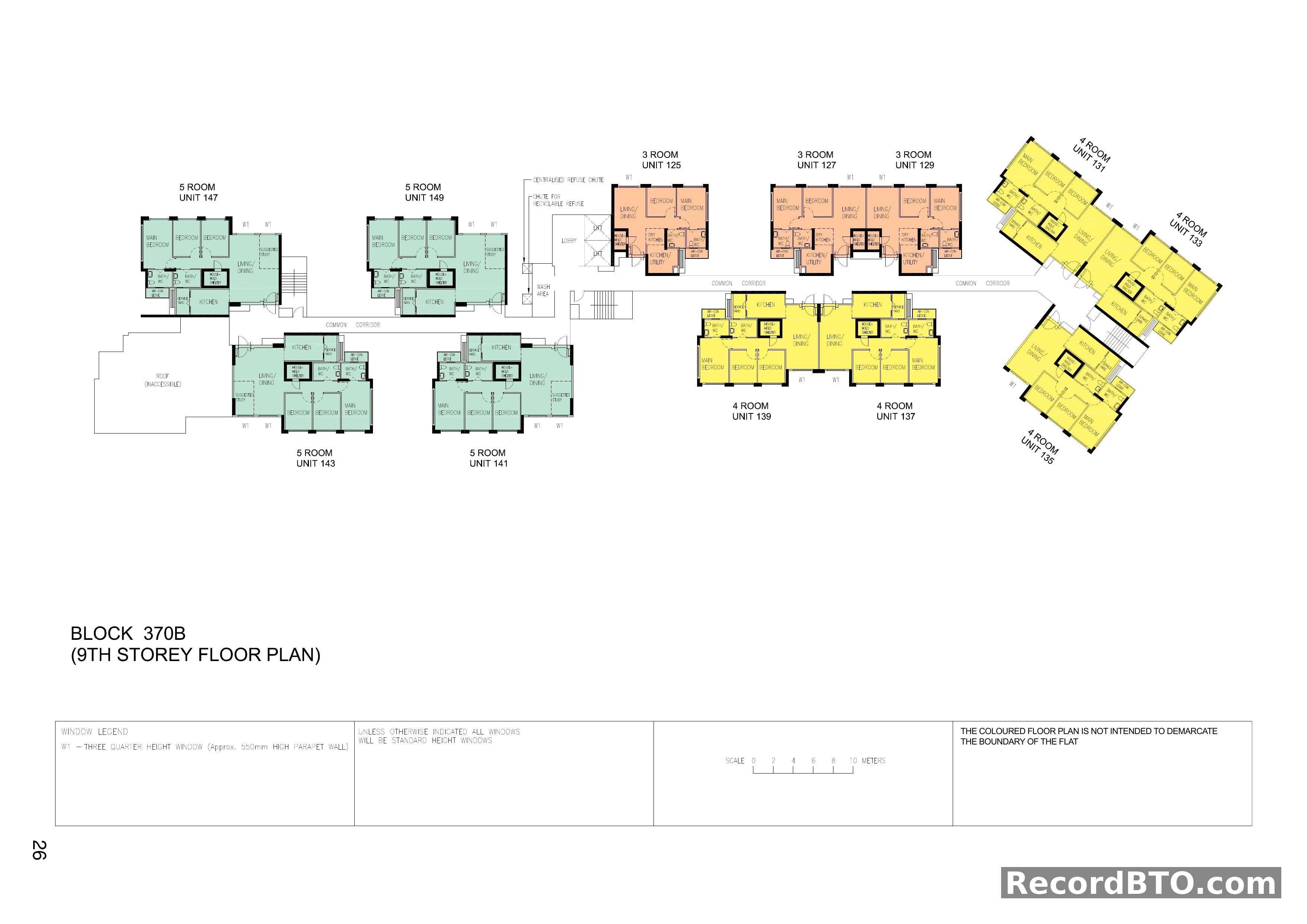 Block 370B: 9th Storey Floor Plan with 3, 4, and 5-Room Units