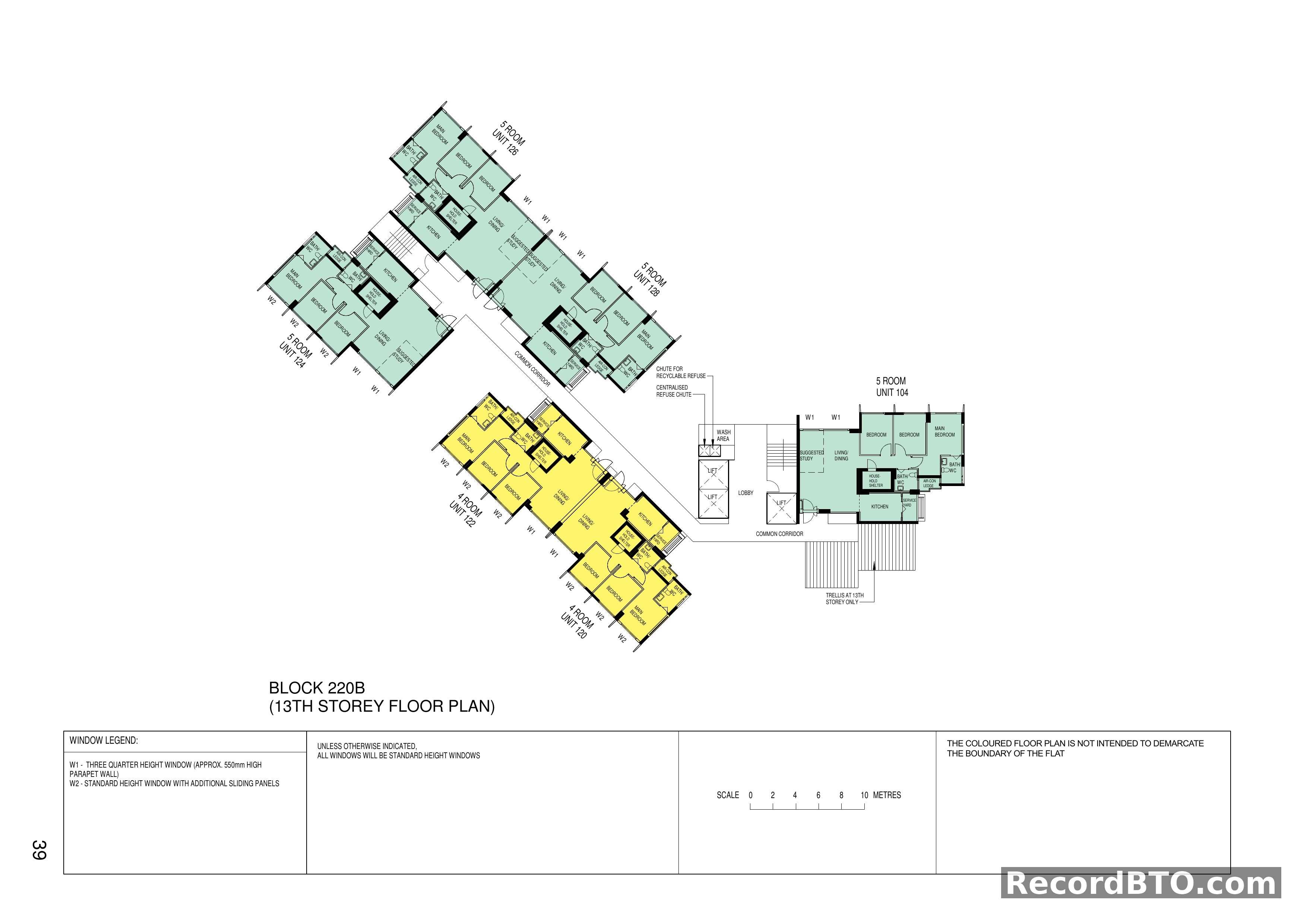 Block 220B: 13th Storey Floor Plan with 4-Room and 5-Room Units