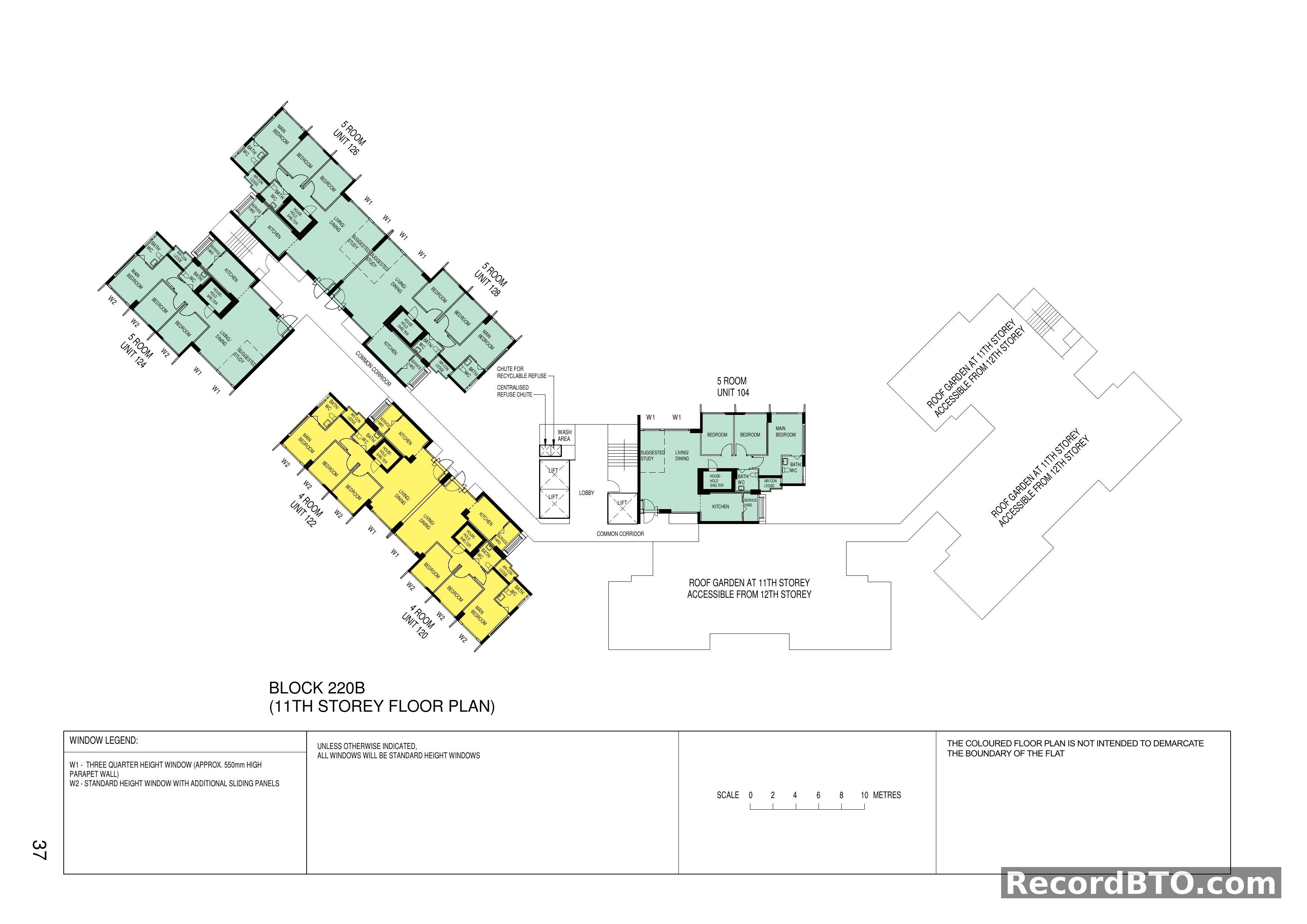 Block 220B: 11th Storey Floor Plan with Unit Layouts and Roof Gardens