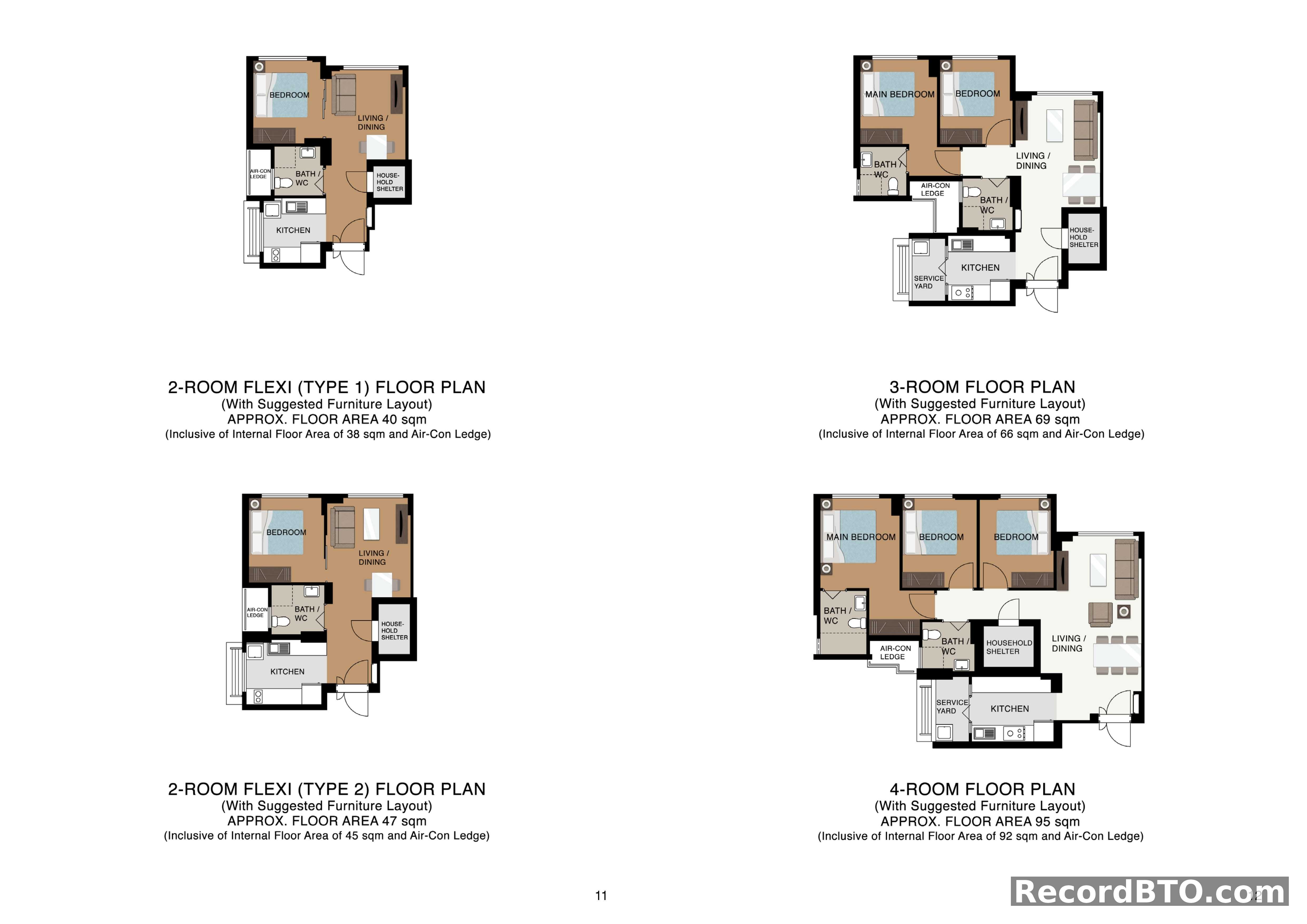 HDB BTO Unit Floor Plans: 2-Room Flexi, 3-Room, 4-Room