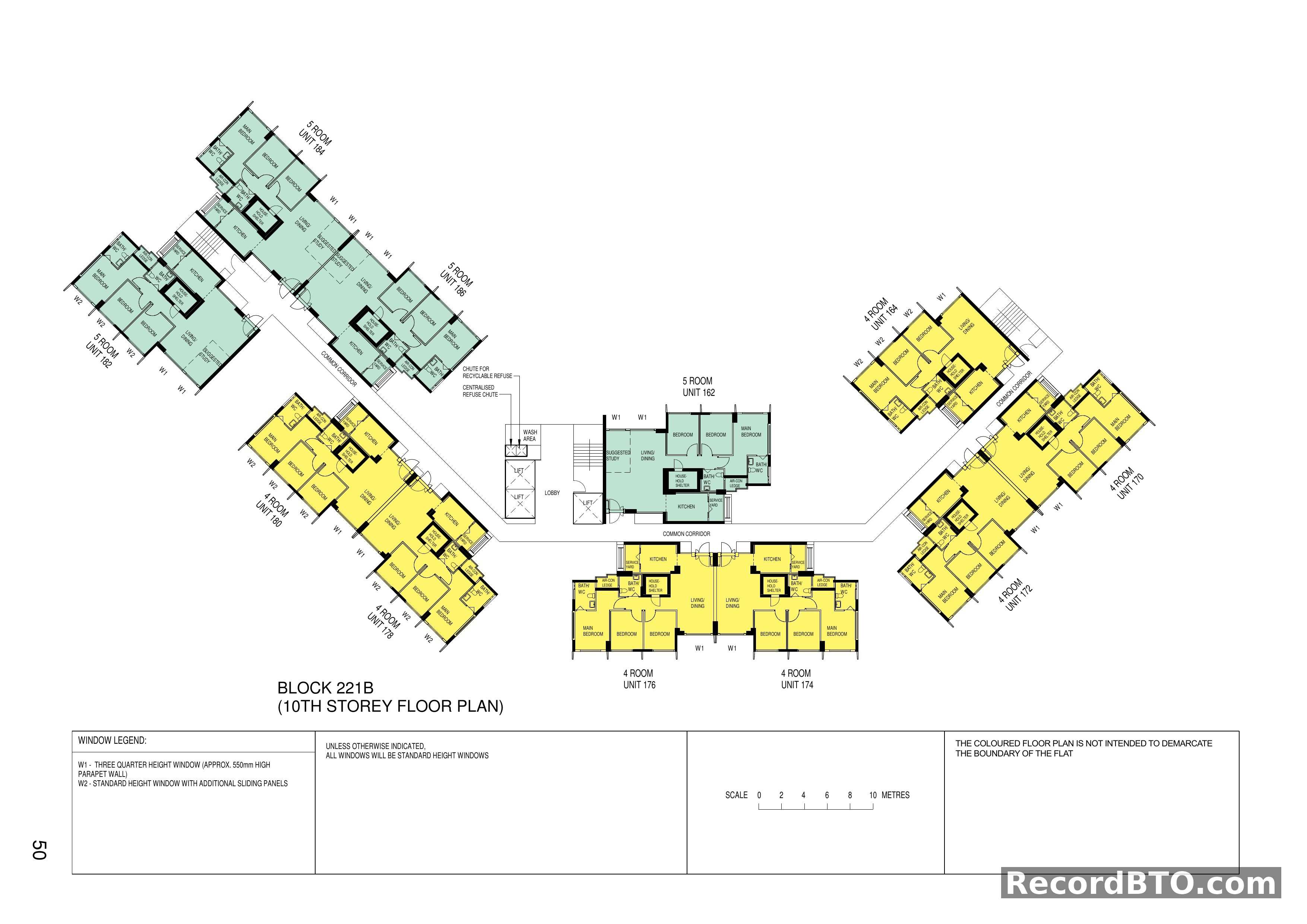 Block 221B: 10th Storey Floor Plan with 4- and 5-Room Units