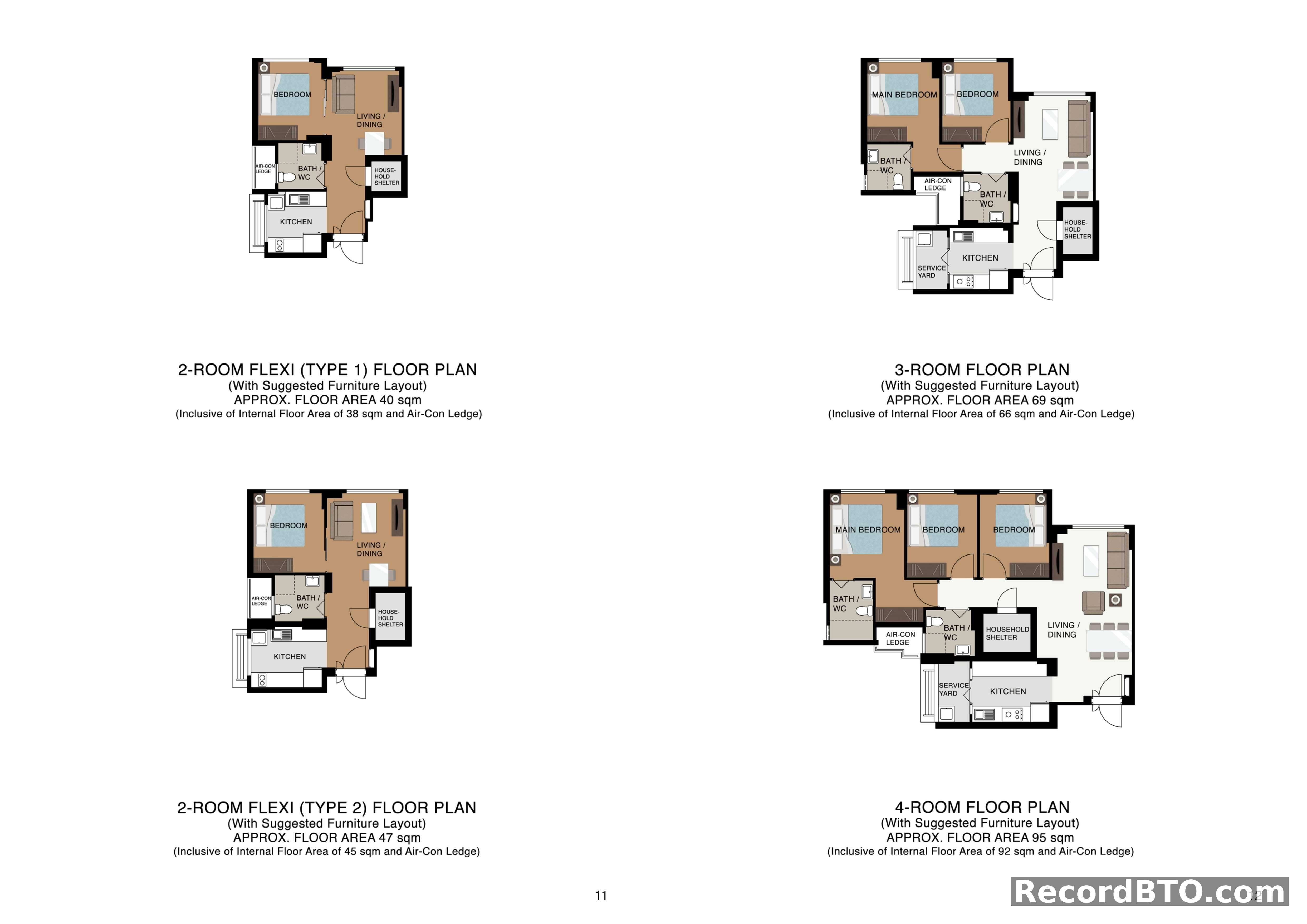 HDB BTO Flat Type Floor Plans: 2-Room Flexi, 3-Room, 4-Room