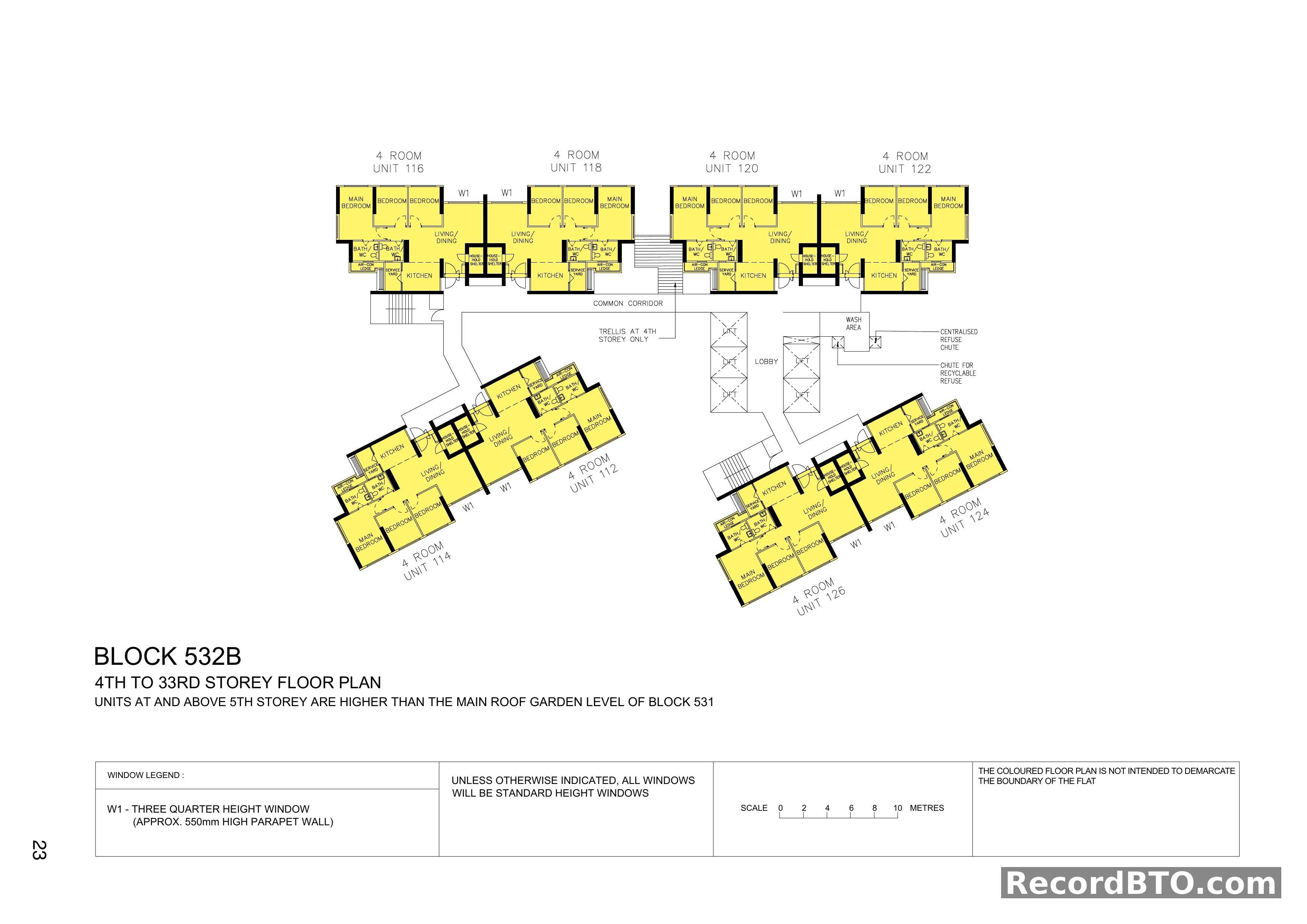 Block 532B: 4th to 33rd Storey 4-Room Floor Plans