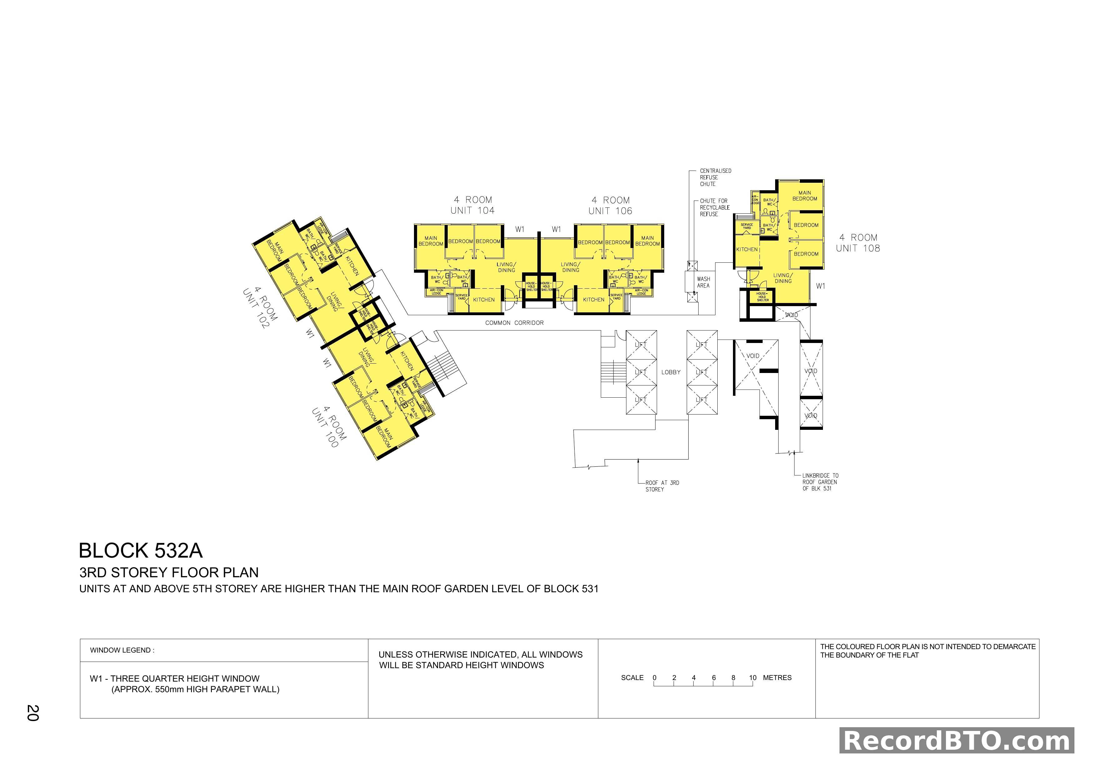 Block 532A: 3rd Storey Floor Plan with 4-Room Units