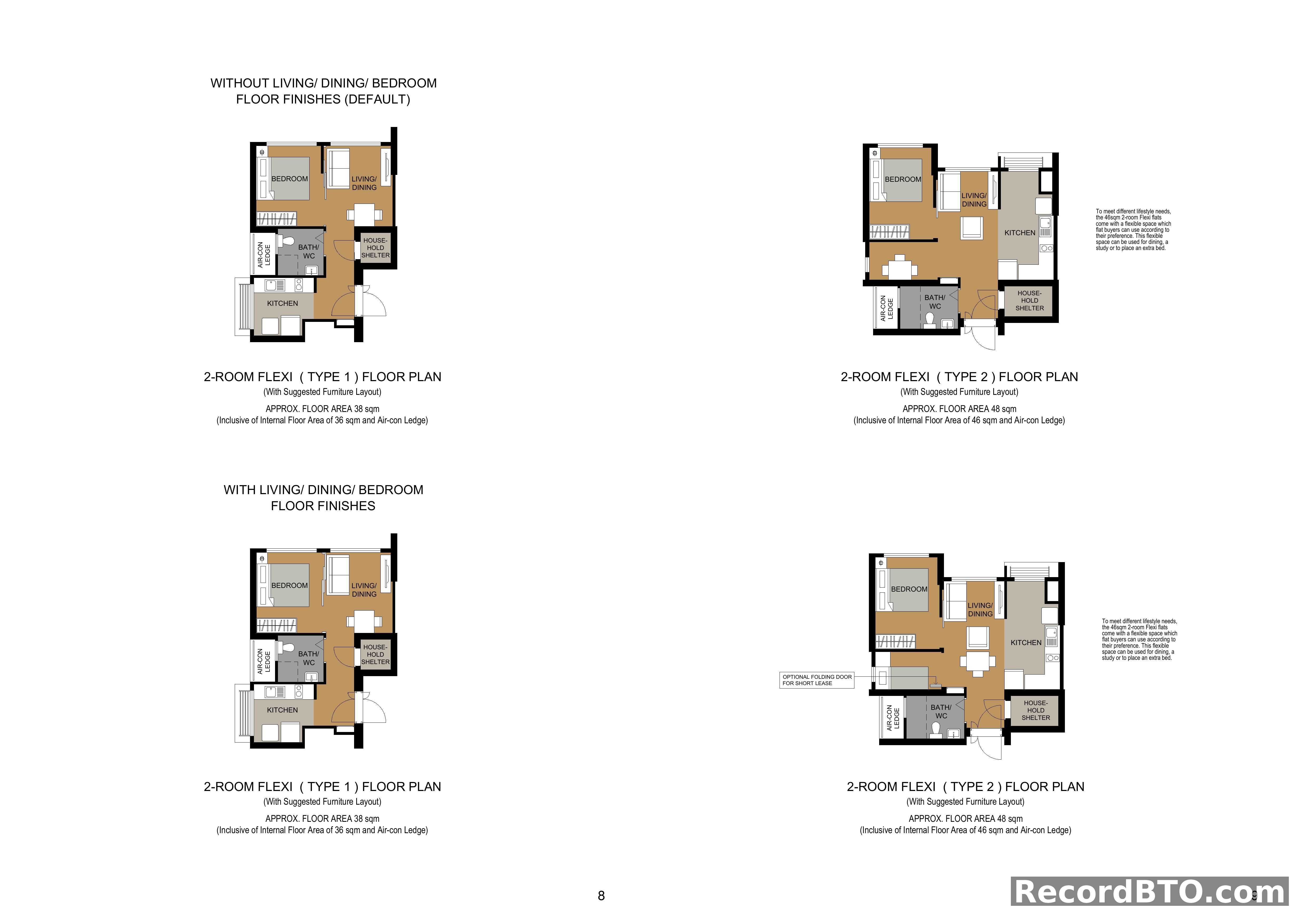2-Room Flexi Floor Plans: Default & With Finishes