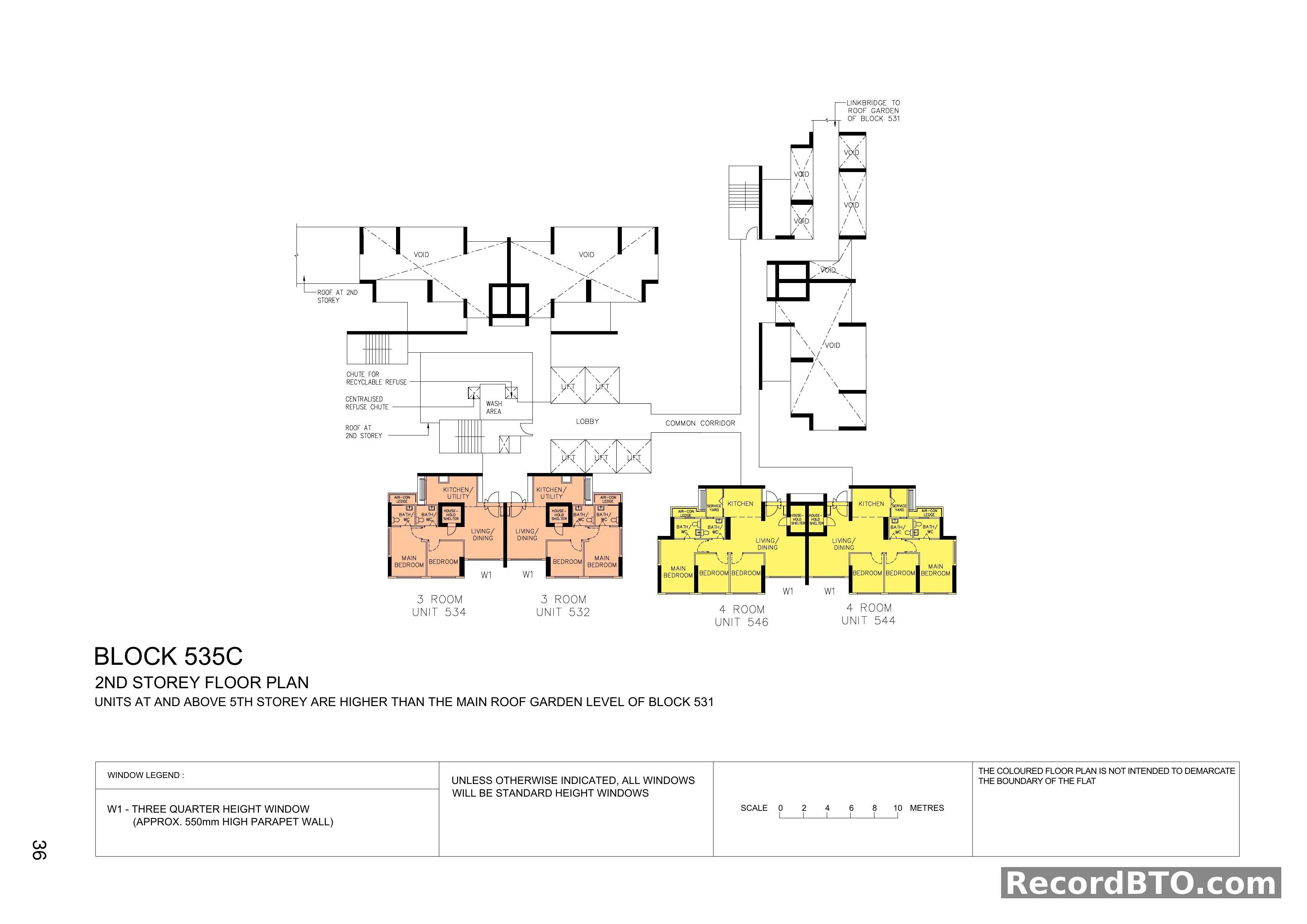 Block 535C: 2nd Storey Floor Plan with 3-Room and 4-Room Units