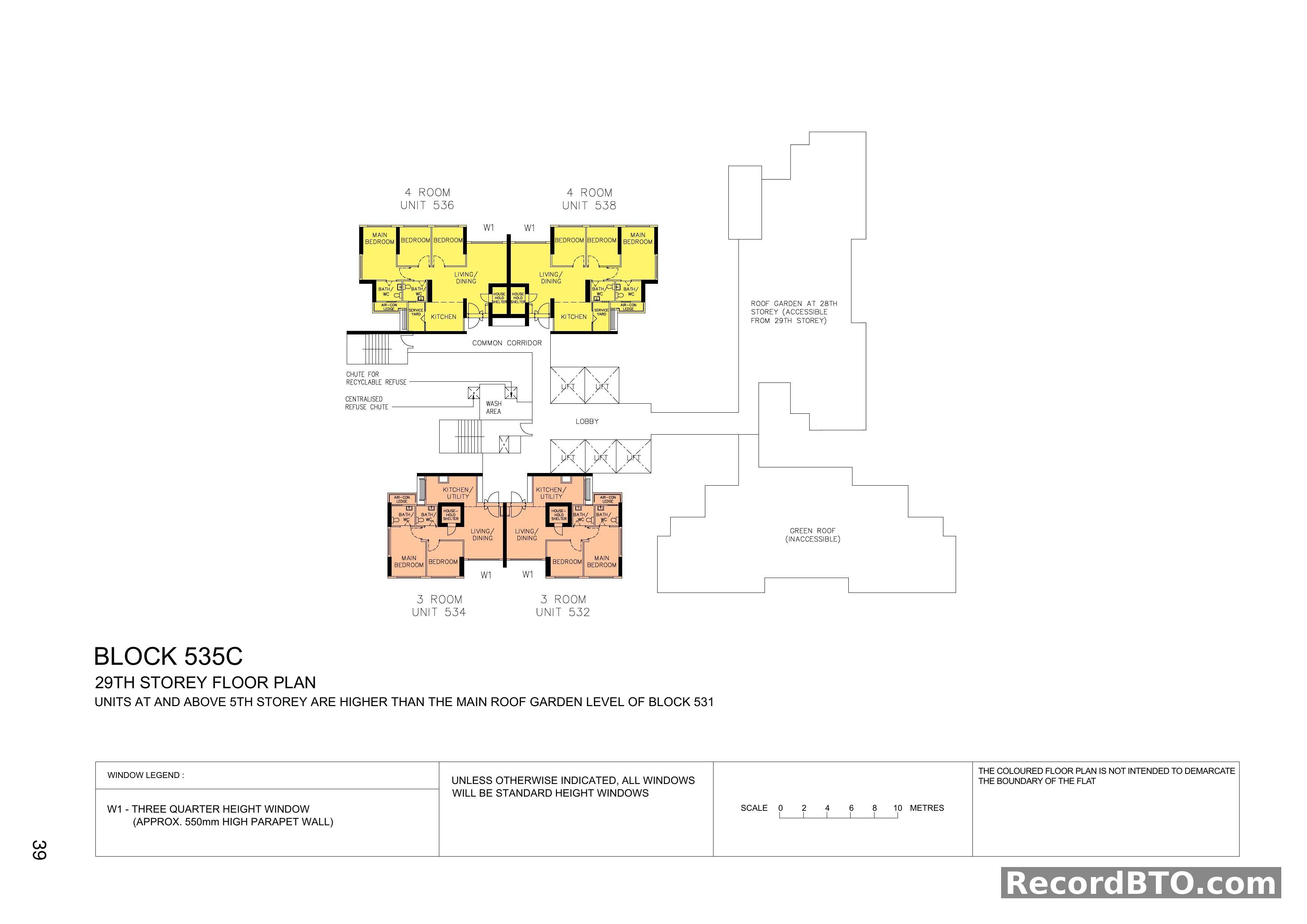Block 535C: 29th Storey Floor Plan with 3- and 4-Room Units