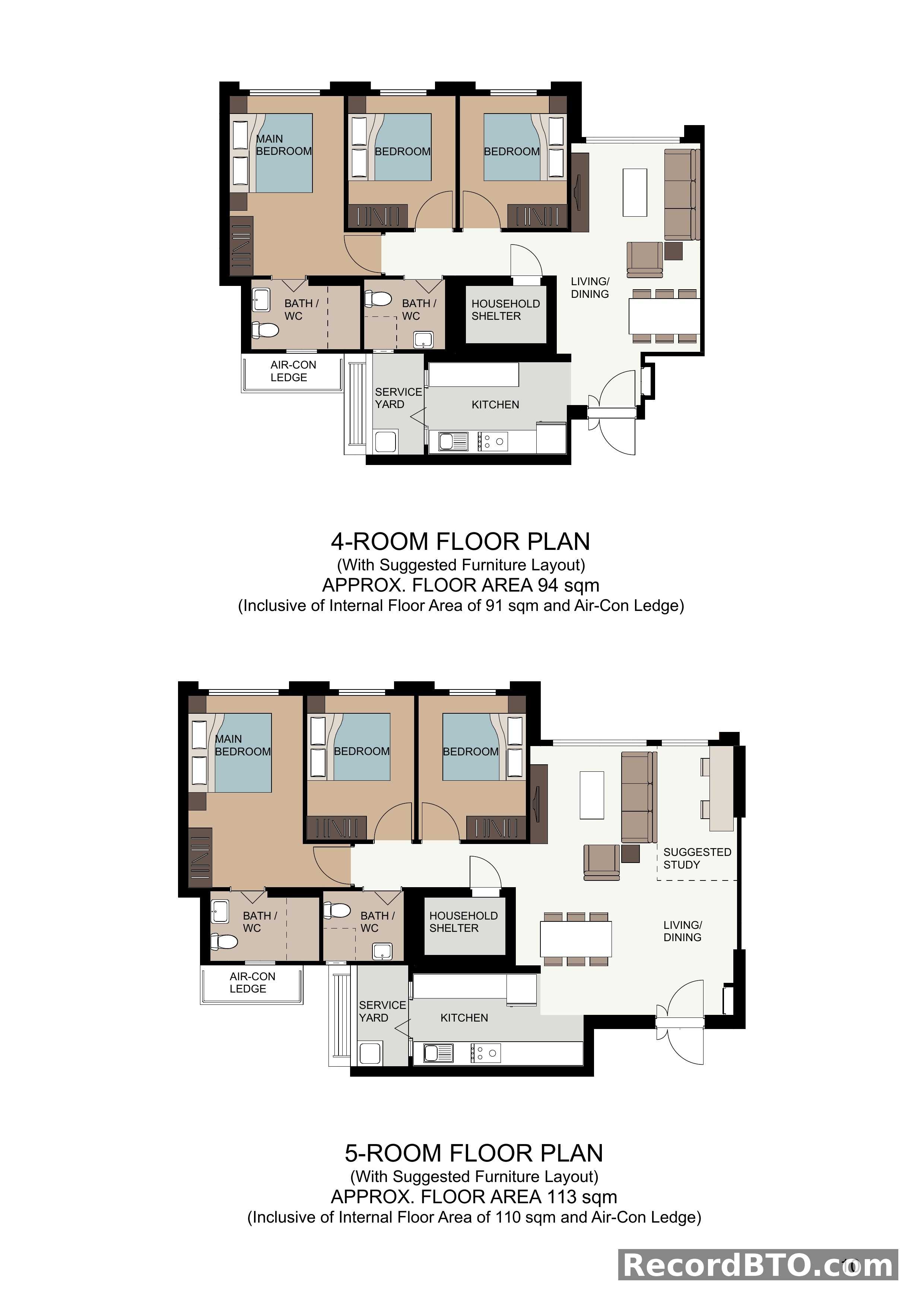 4-Room and 5-Room Flat Floor Plans