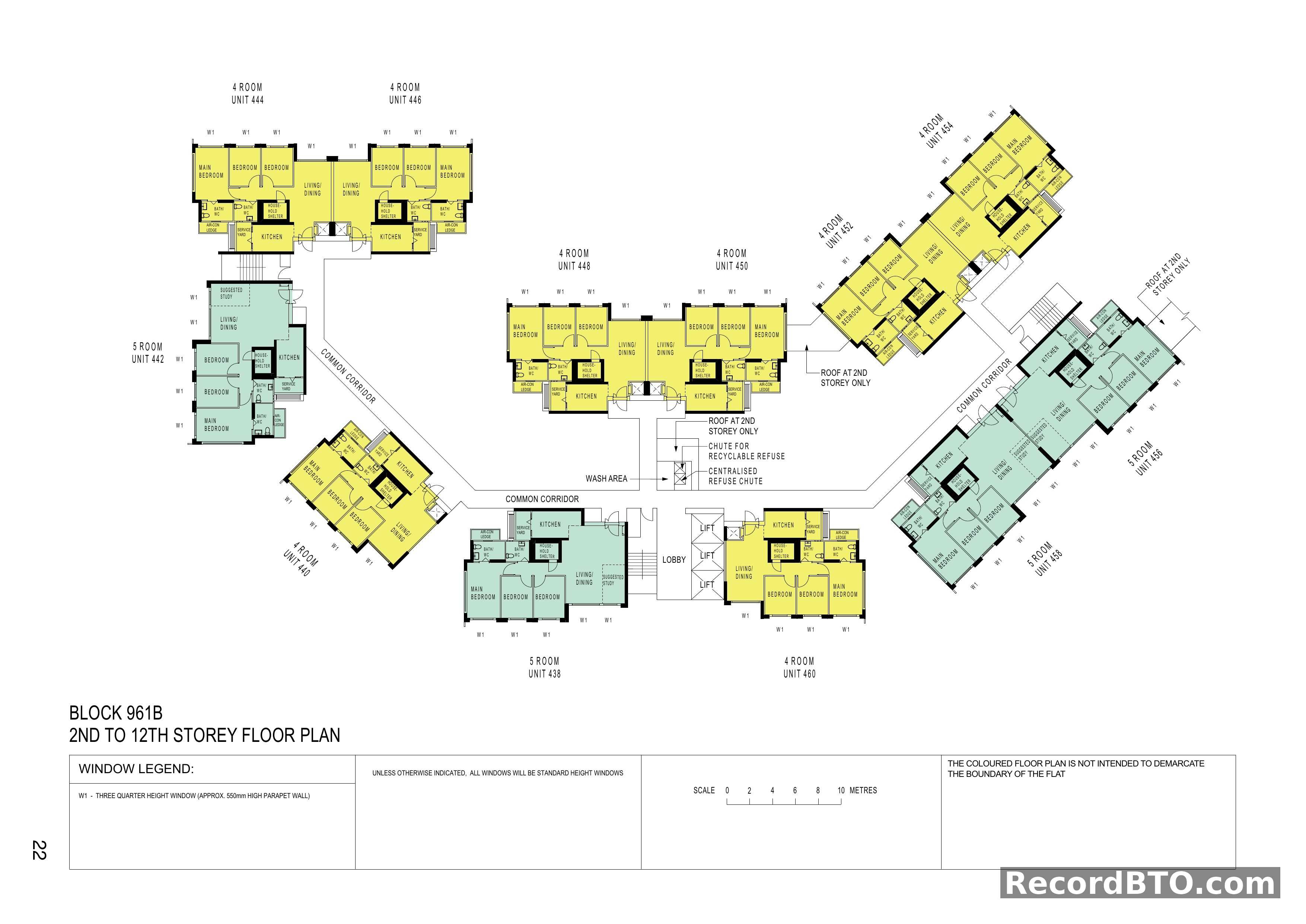 Block 961B: 2nd-12th Storey Floor Plan with 4- and 5-Room Units