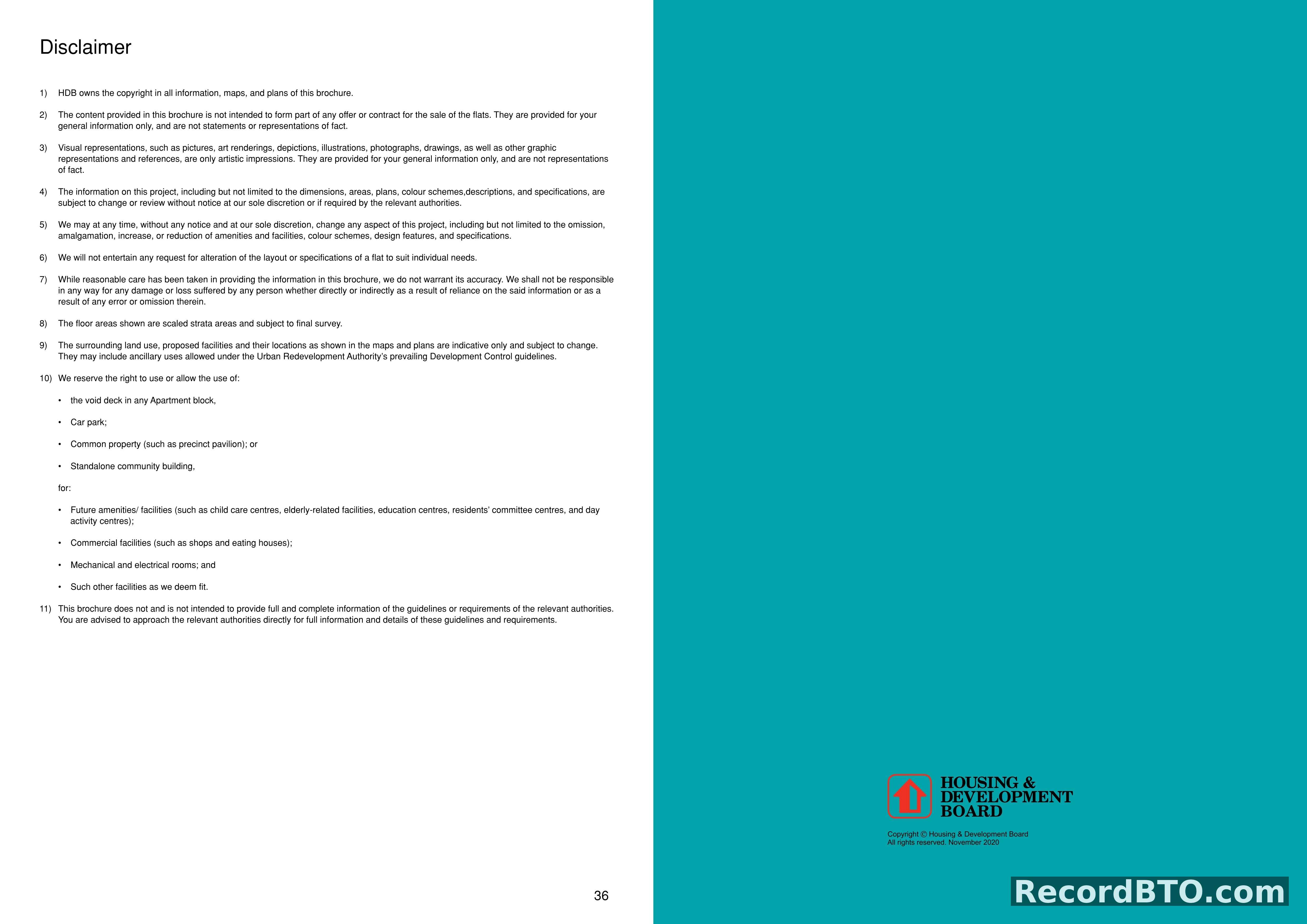 HDB BTO Brochure: General Disclaimer and Usage Terms