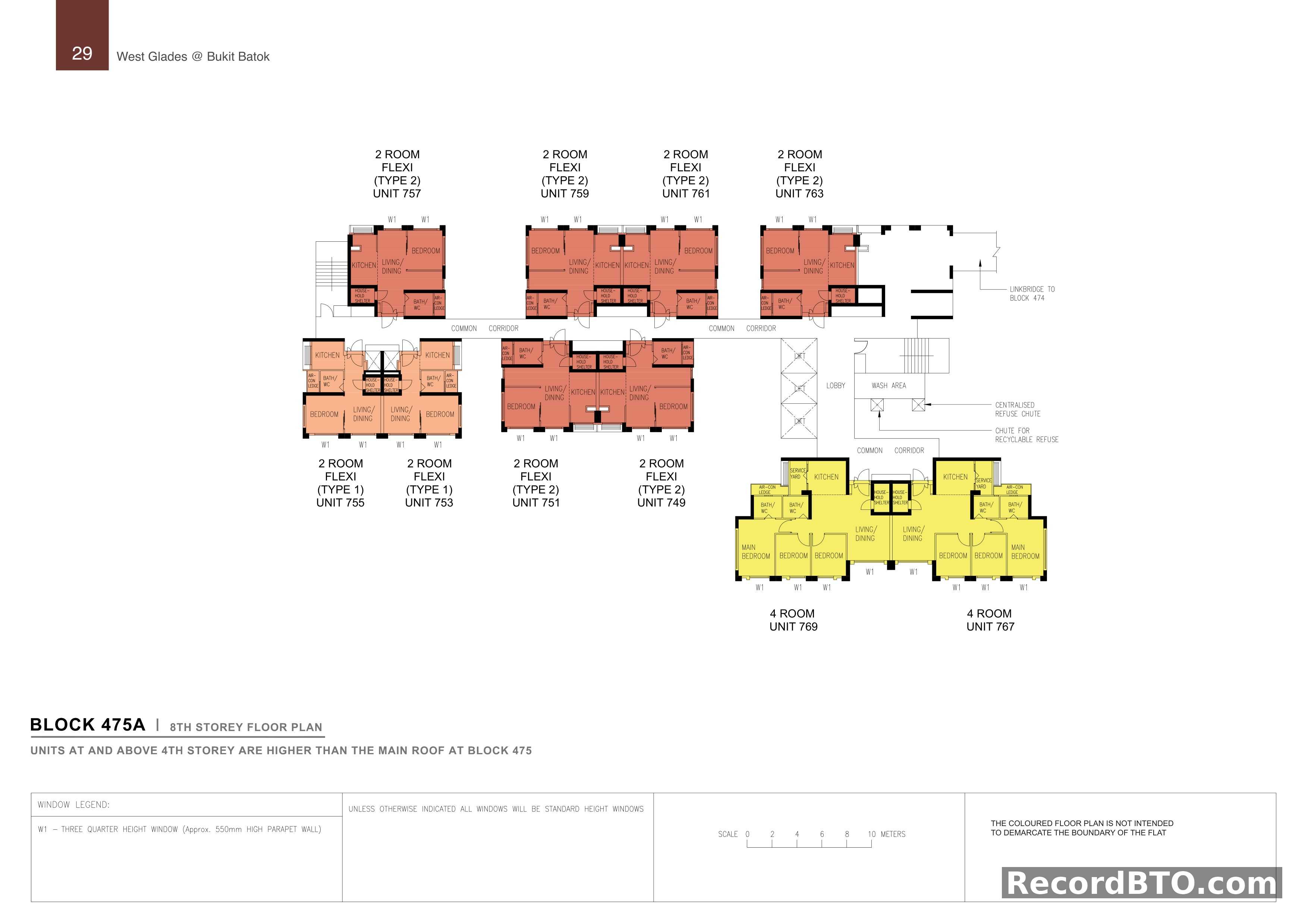 Block 475A: 8th Storey Floor Plan with 2-Room Flexi and 4-Room Units
