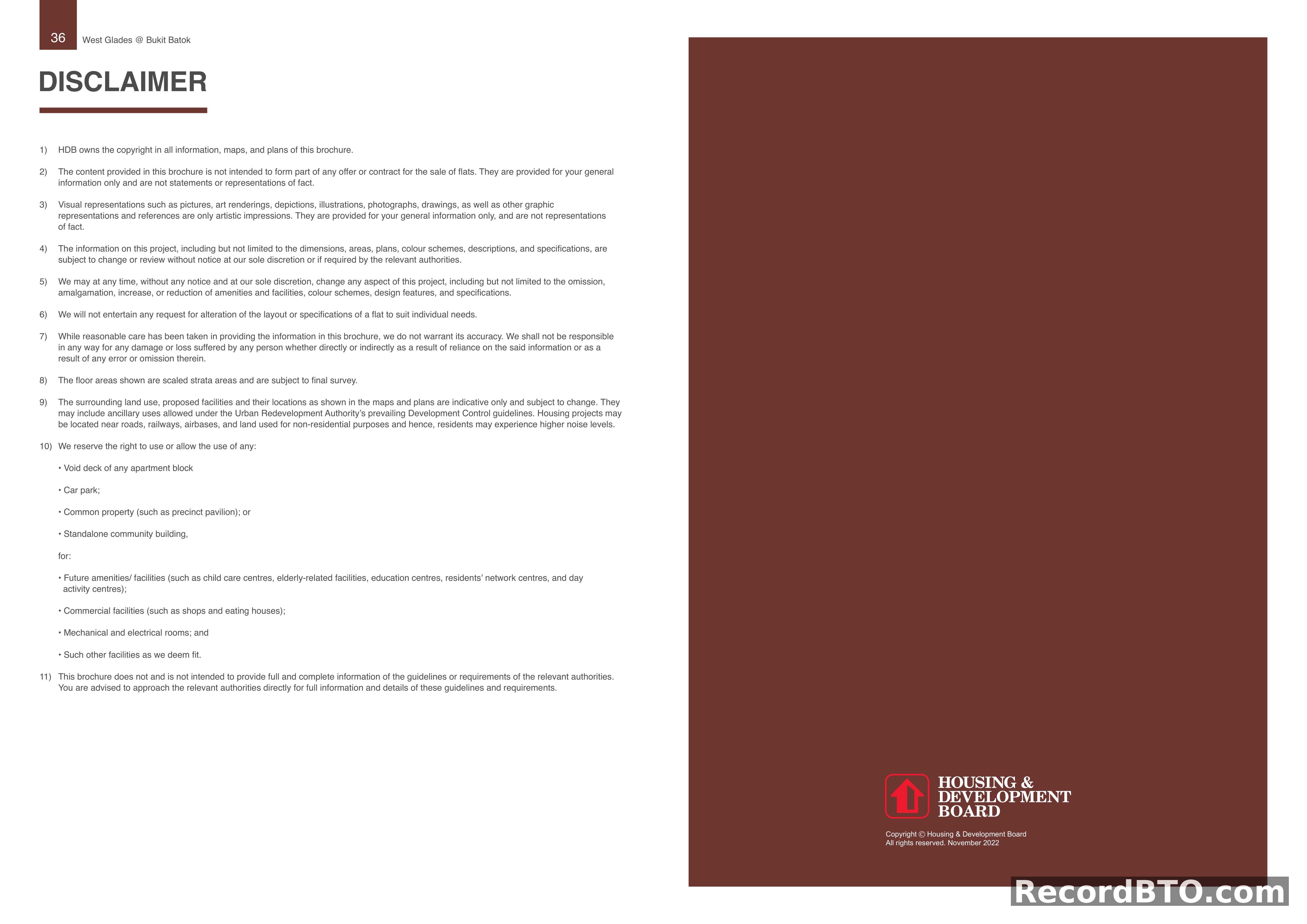 HDB BTO Brochure General Disclaimer