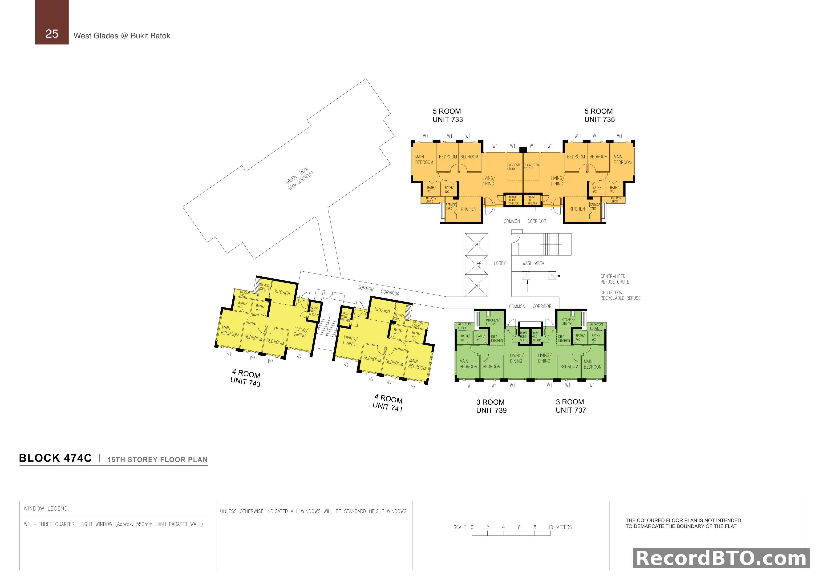 Block 474C: 15th Storey Floor Plan with 3-, 4-, and 5-Room Units
