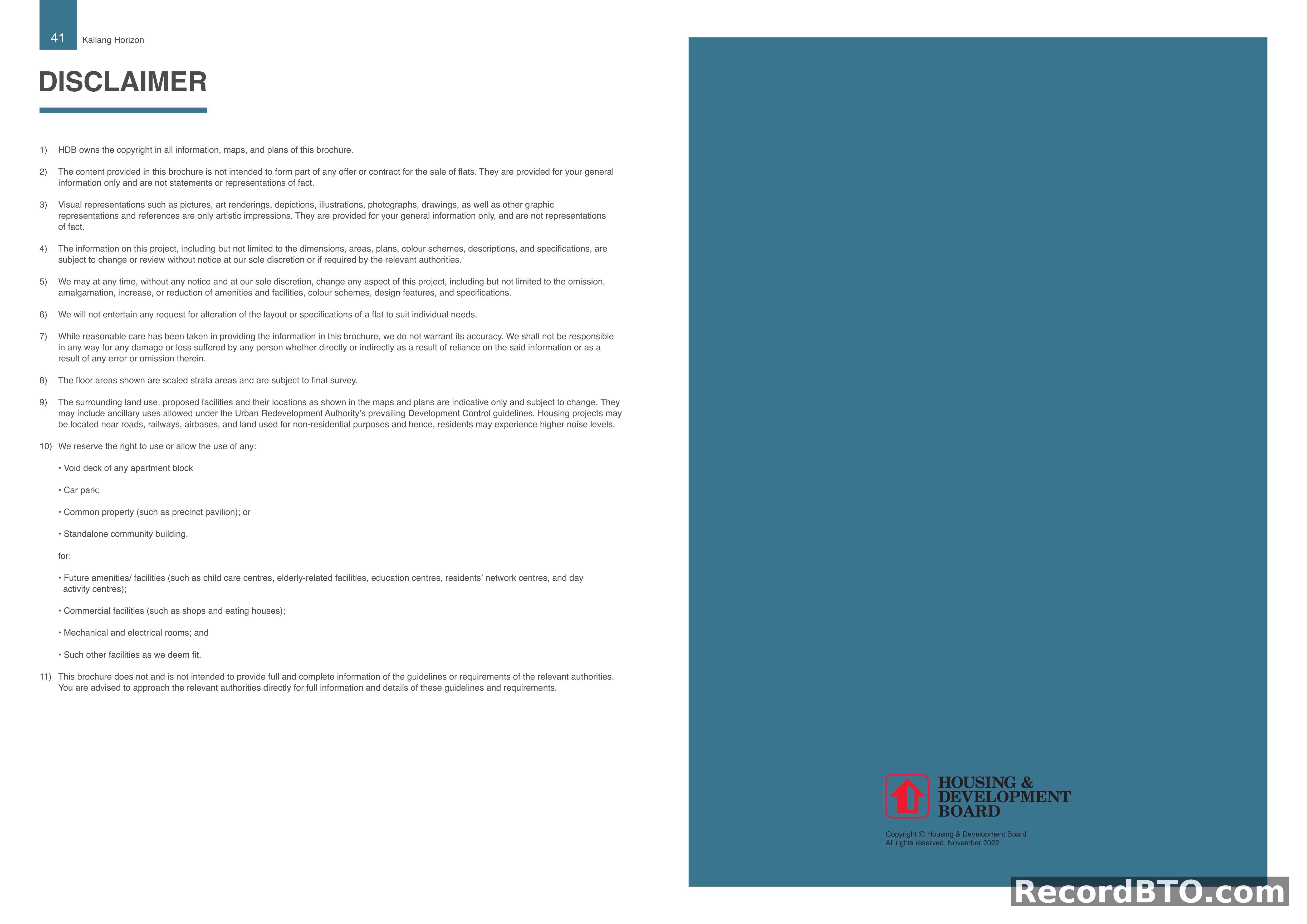 HDB BTO Brochure Disclaimer and Copyright Page