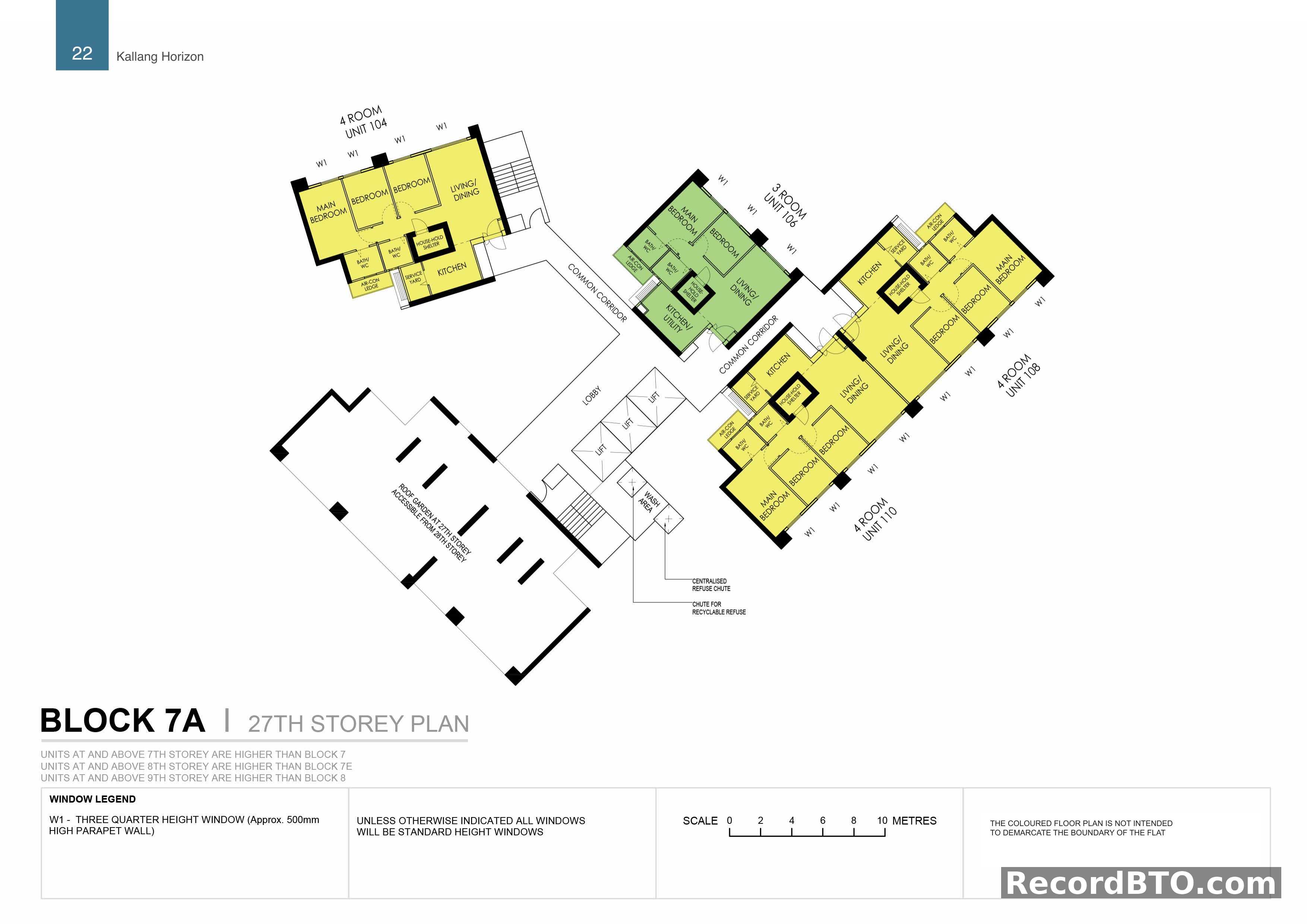 Block 7A: 27th Storey Floor Plan with 3- and 4-Room Units