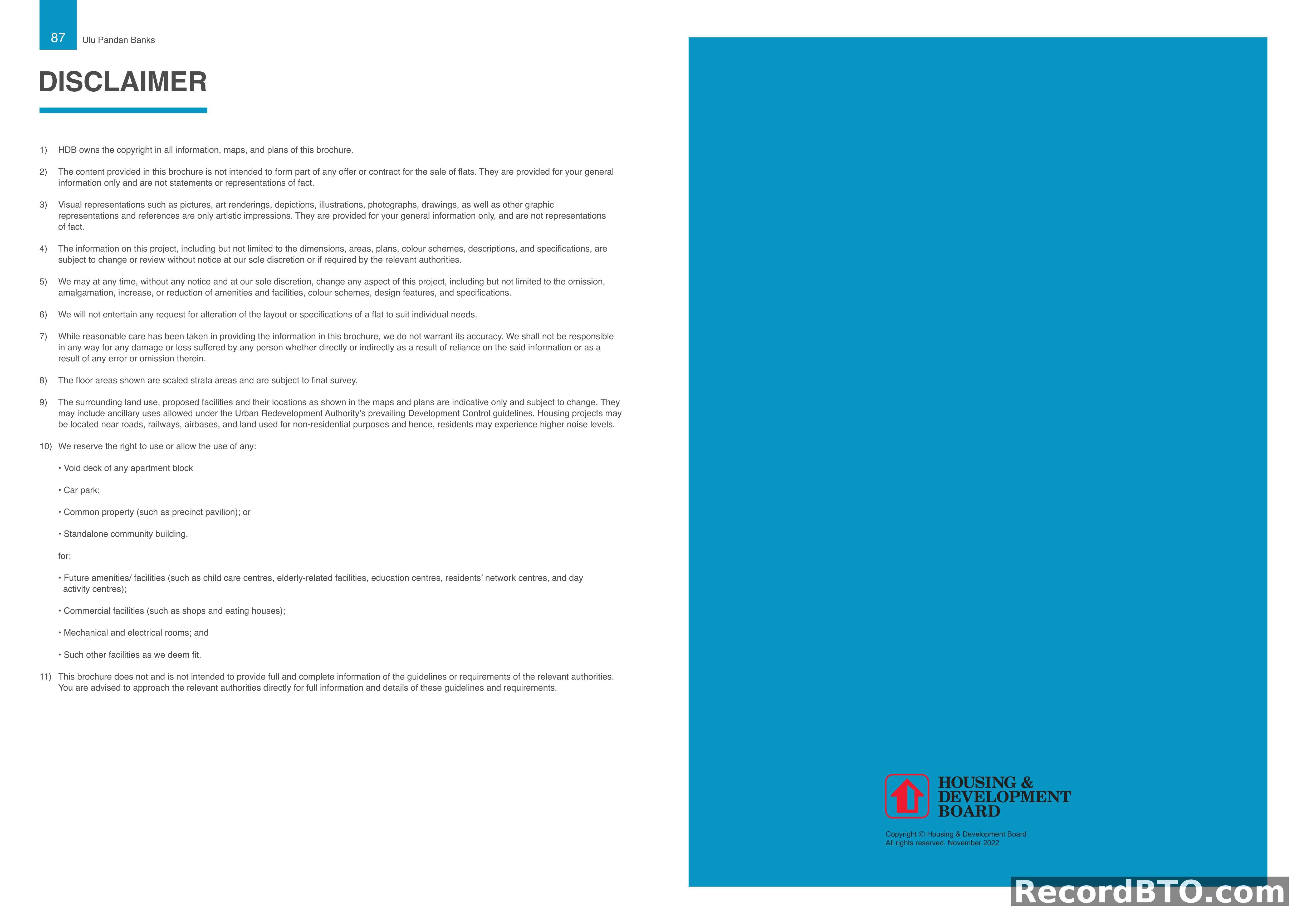 HDB BTO Brochure: Disclaimer Page