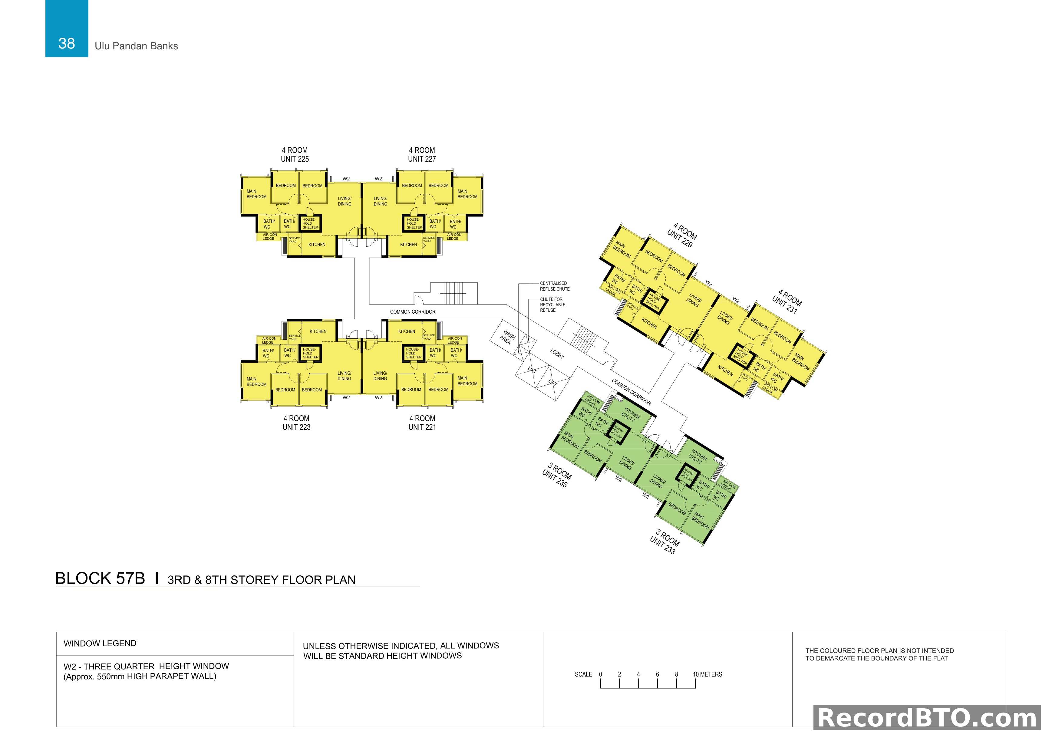 Block 57B: 3rd & 8th Storey Floor Plan with 3-Room and 4-Room Units