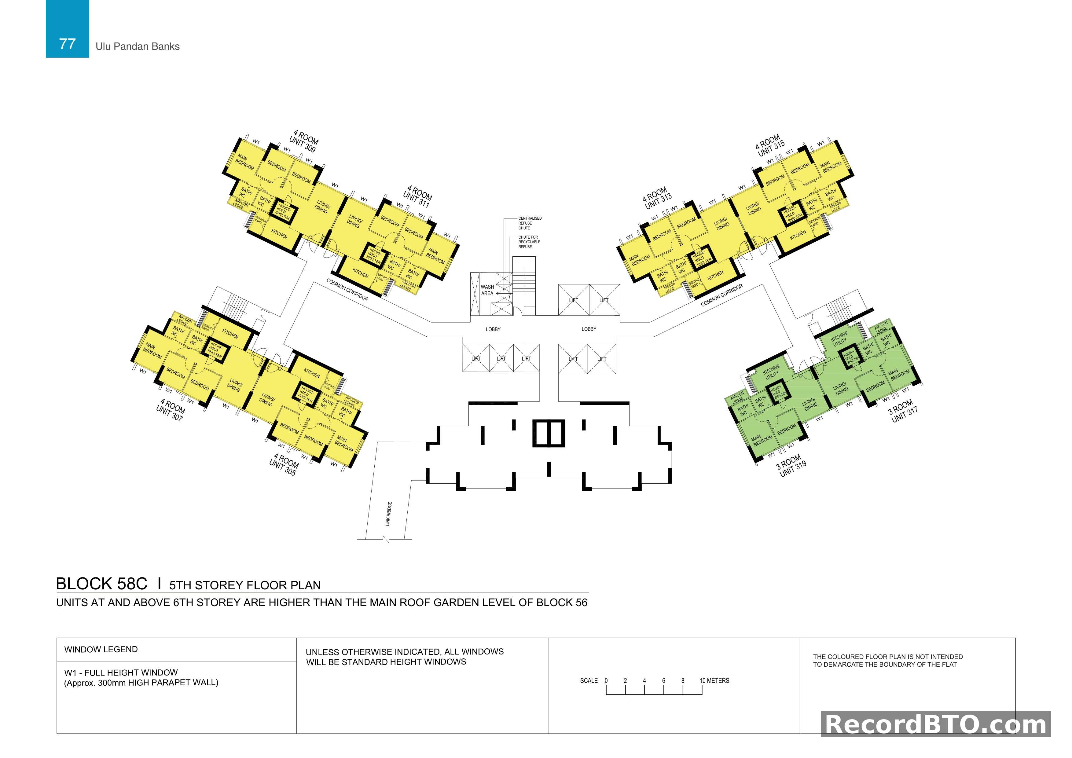Block 58C: 5th Storey Floor Plan with 3- and 4-Room Units