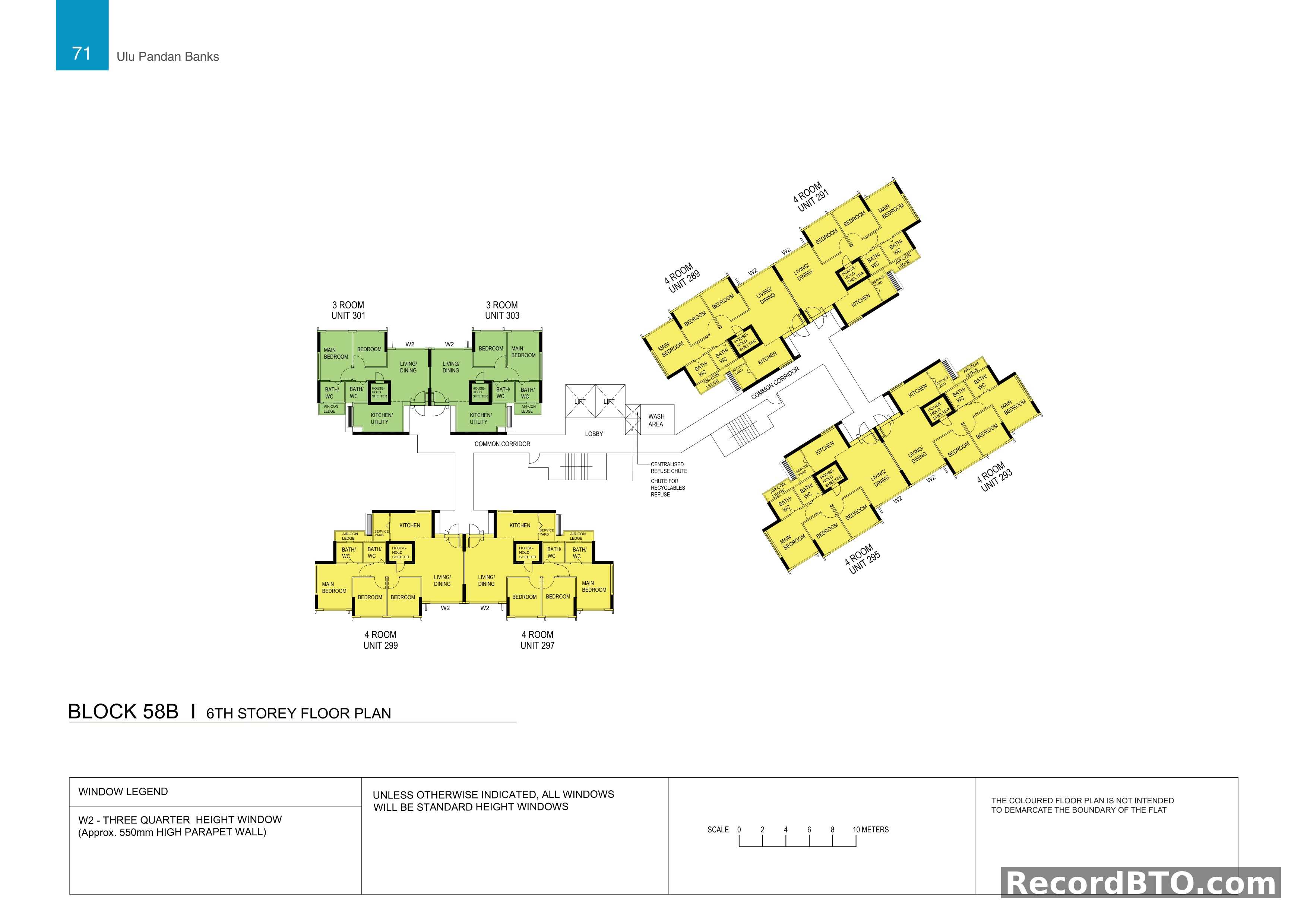 Block 58B: 6th Storey Floor Plan with 3-Room and 4-Room Units
