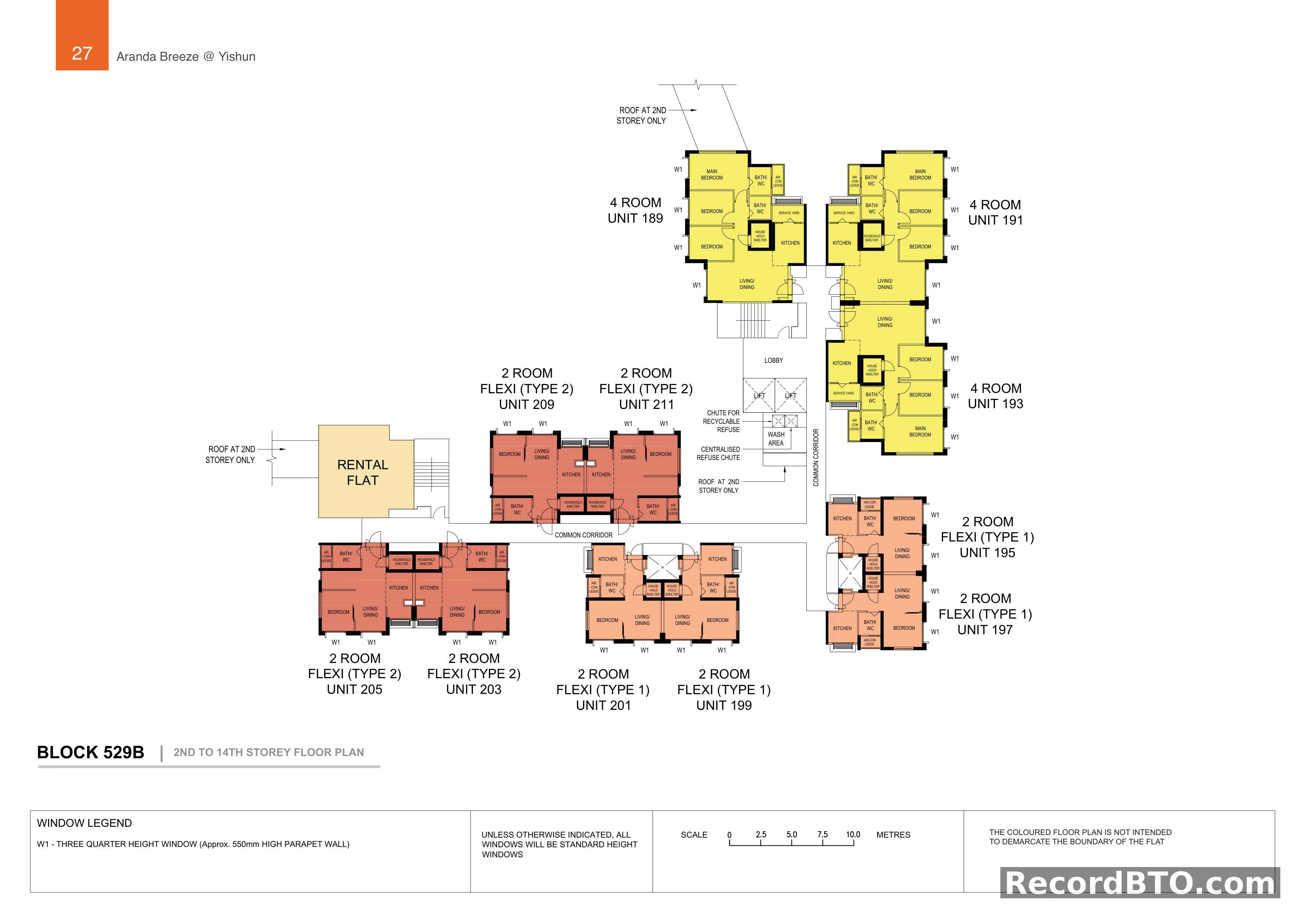 Block 529B: 2nd to 14th Storey Floor Plan with Multiple Unit Types
