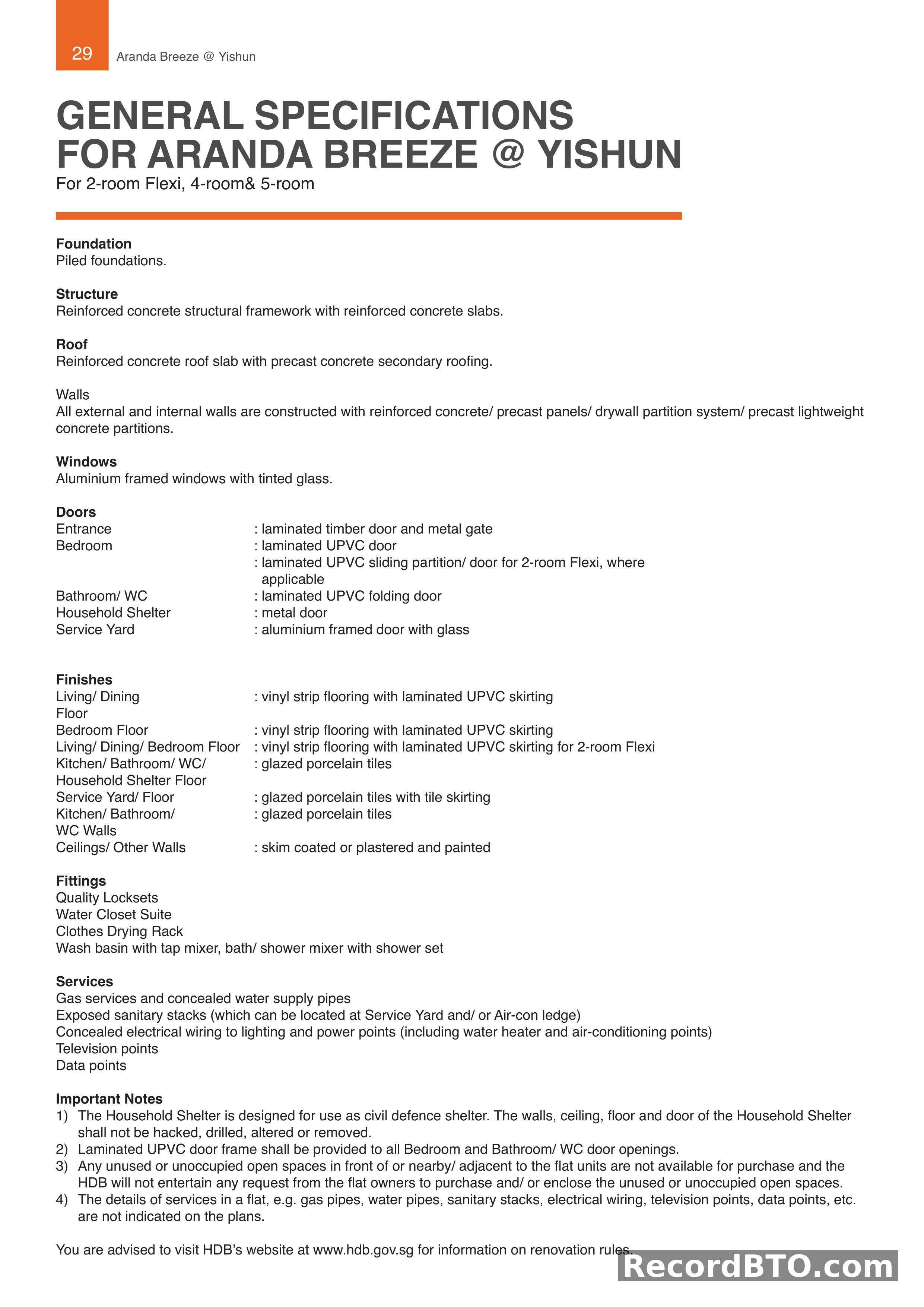 General Specifications for 2, 4, and 5-Room Flats