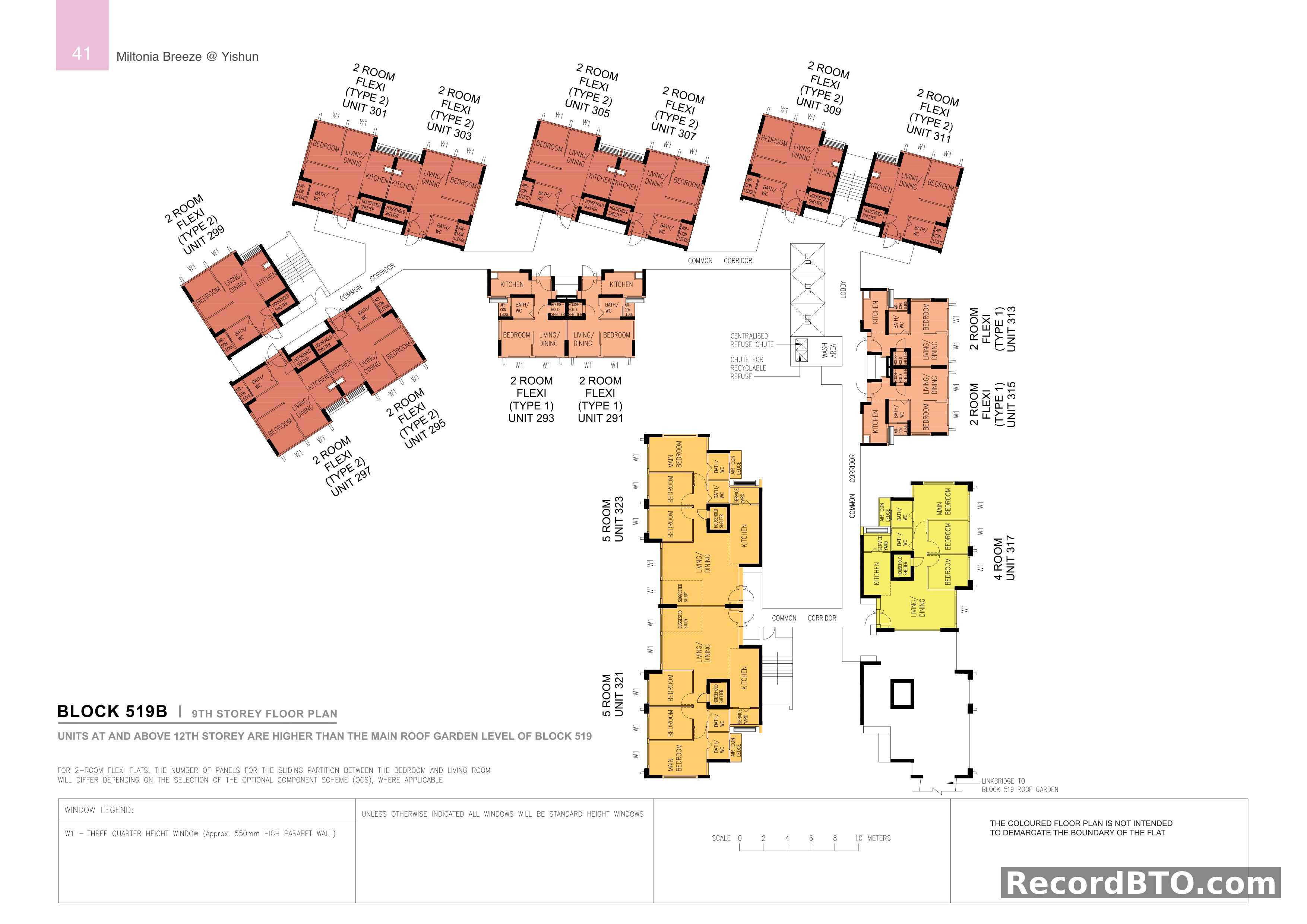 Block 519B: 9th Storey Floor Plan with Multiple Flat Types