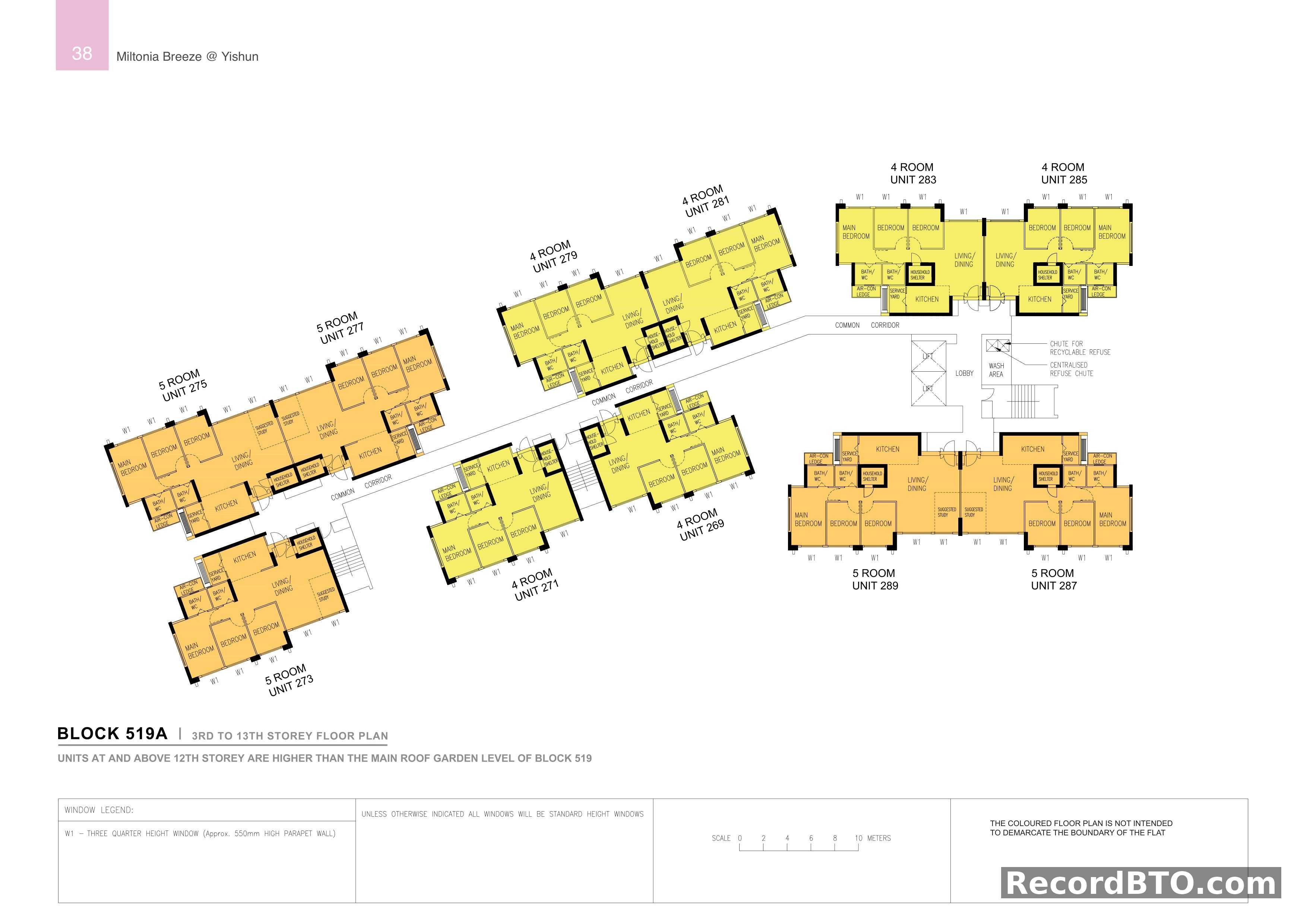 Block 519A: 3rd-13th Storey Floor Plan with 4- and 5-Room Units