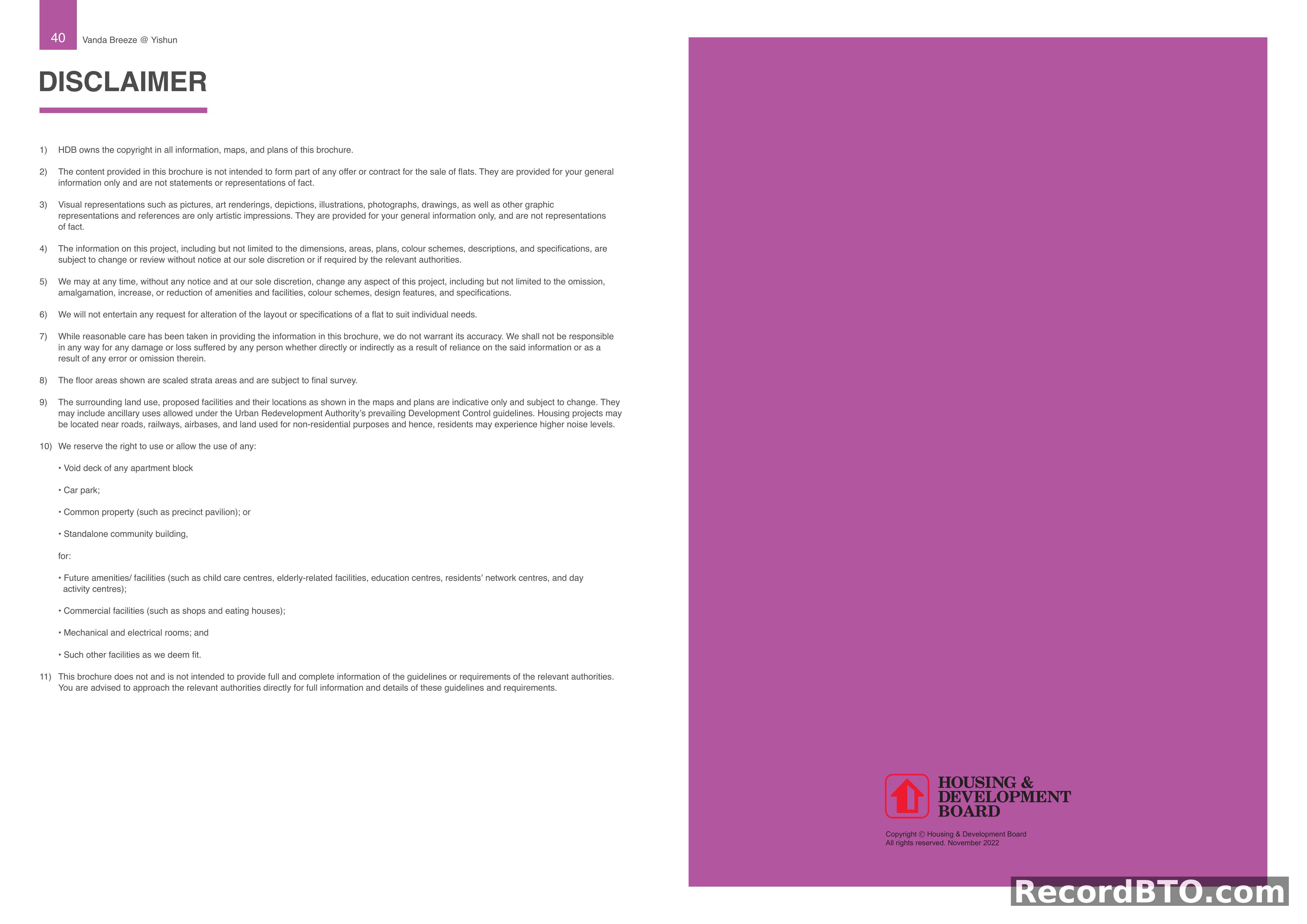 HDB BTO Brochure General Disclaimer