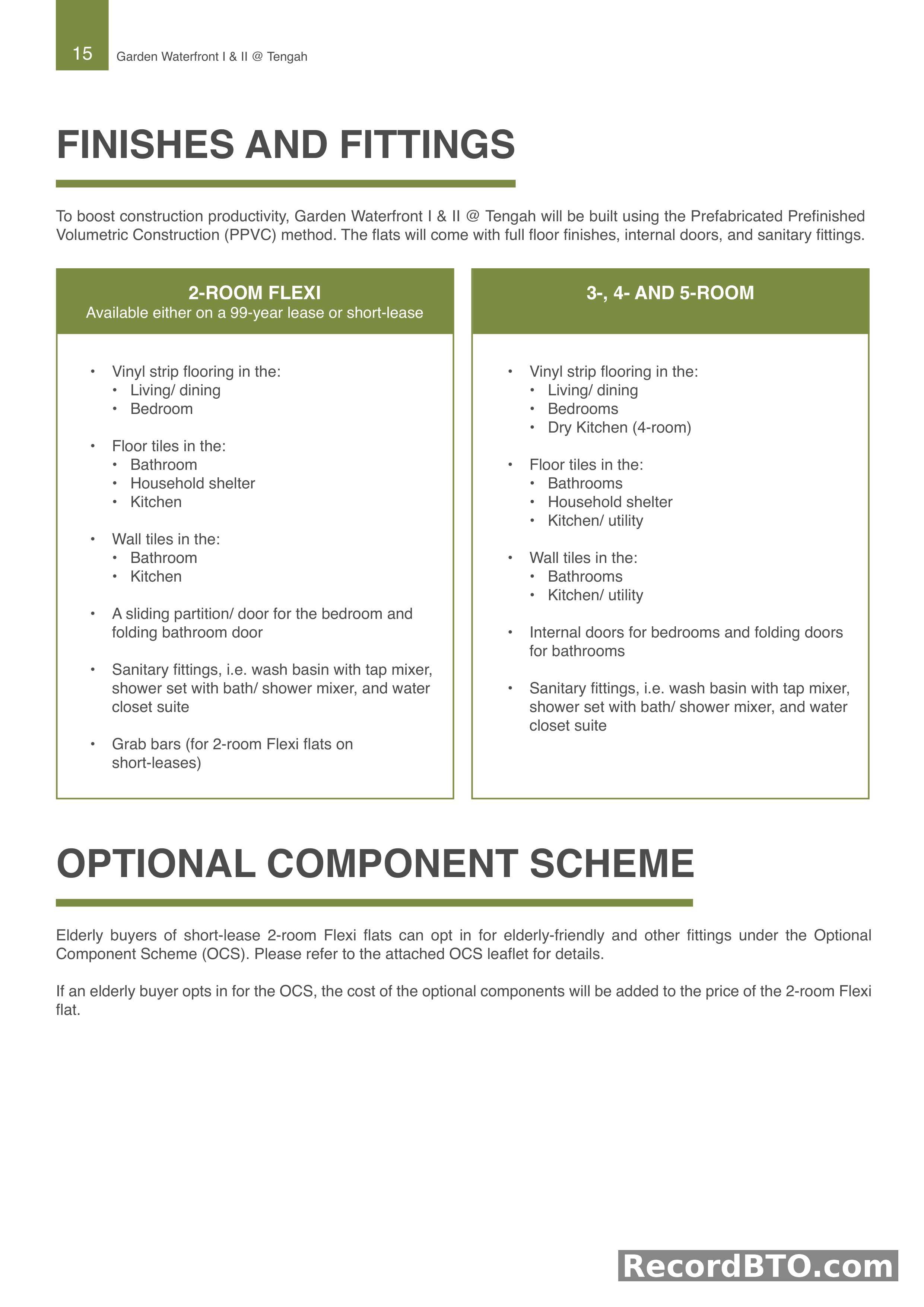 Finishes, Fittings, and Optional Component Scheme Details