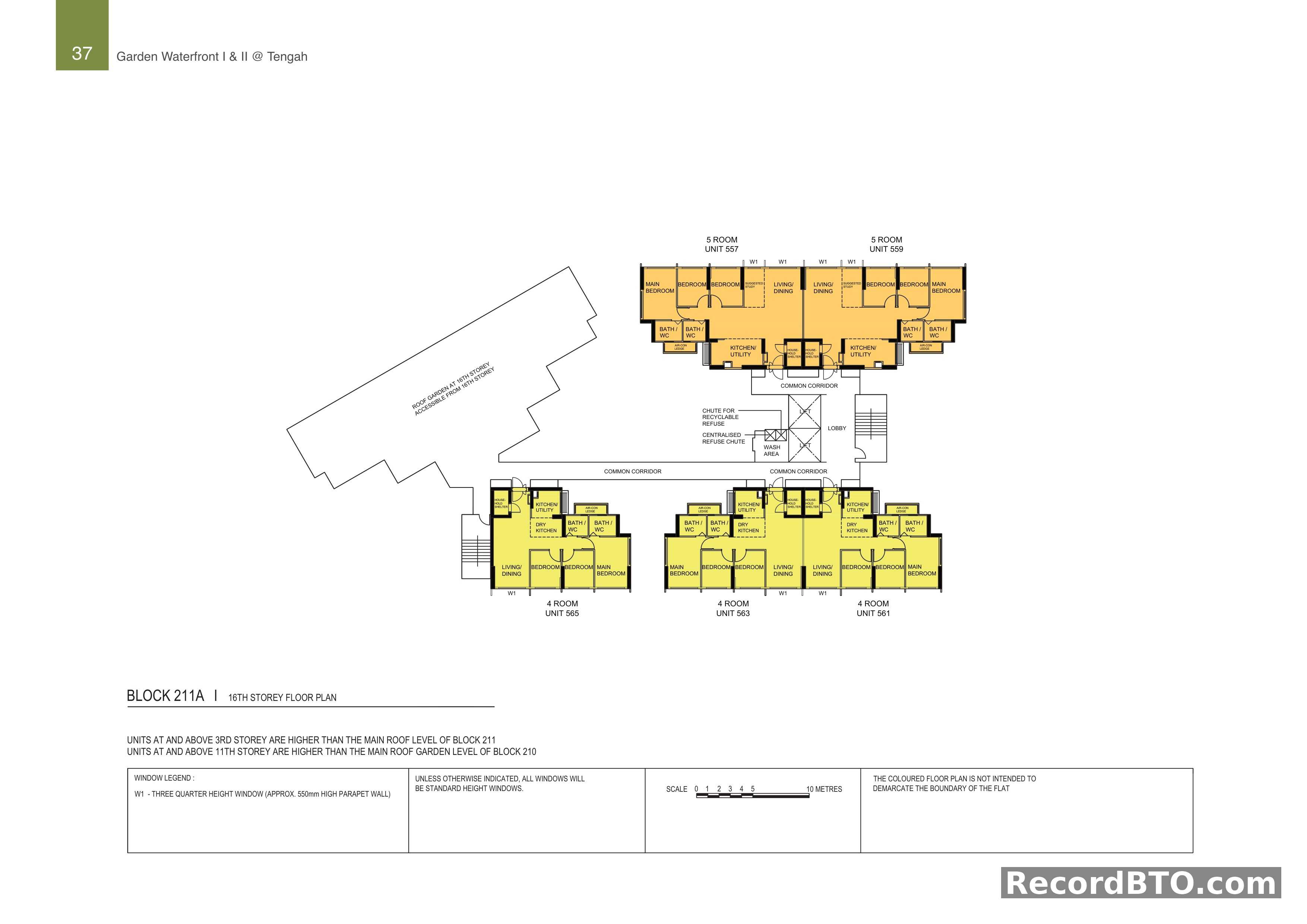 Block 211A: 16th Storey Floor Plan with 4-Room and 5-Room Units