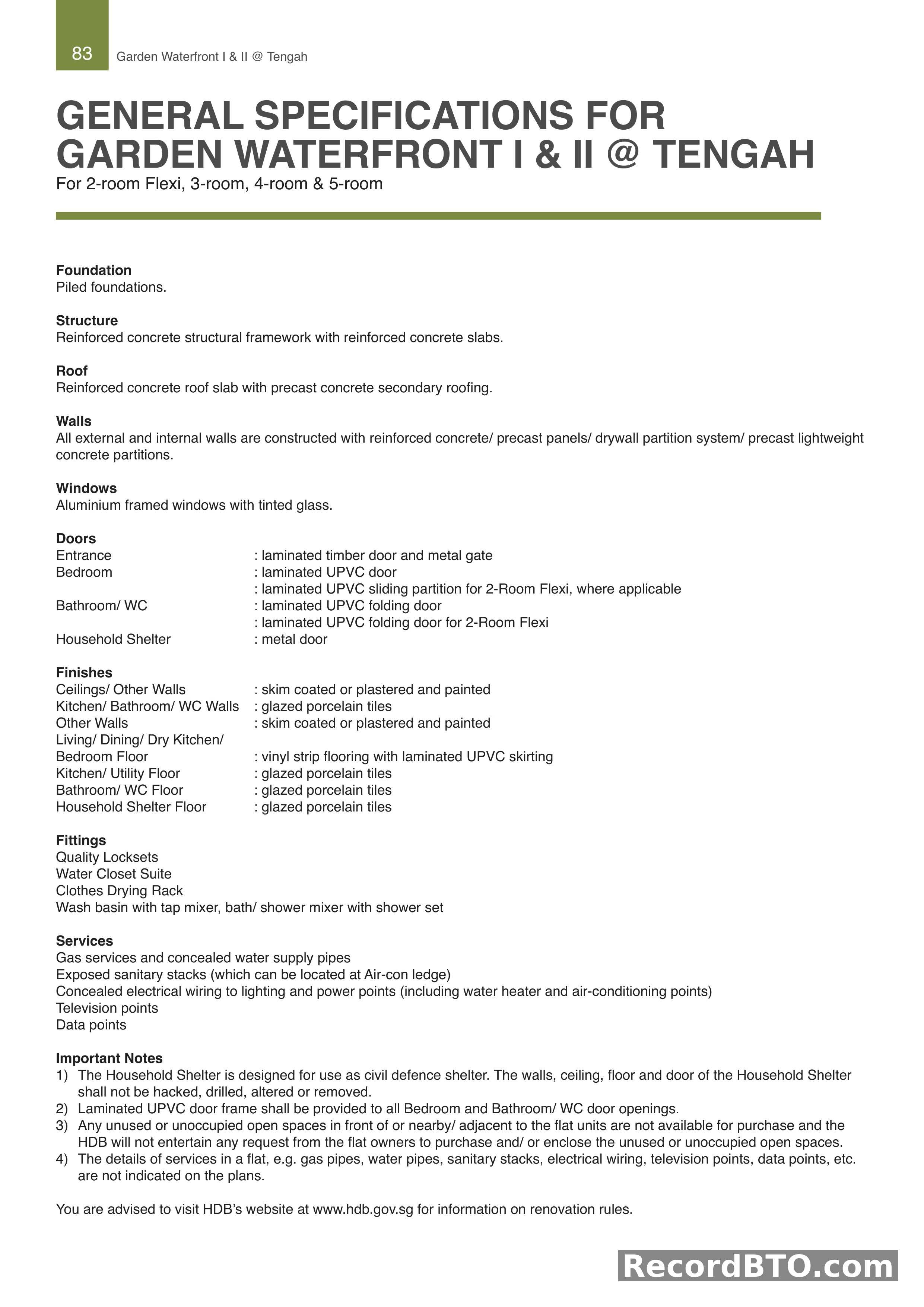 General Specifications for HDB Flat Types