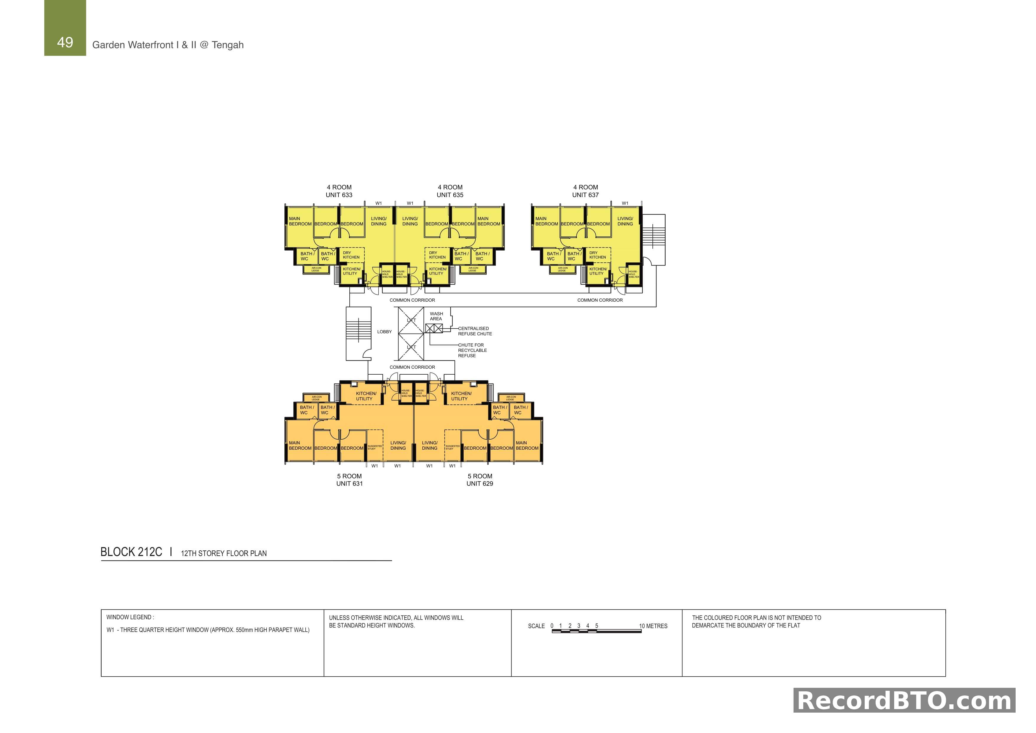 Block 212C: 12th Storey Floor Plan with 4- and 5-Room Units