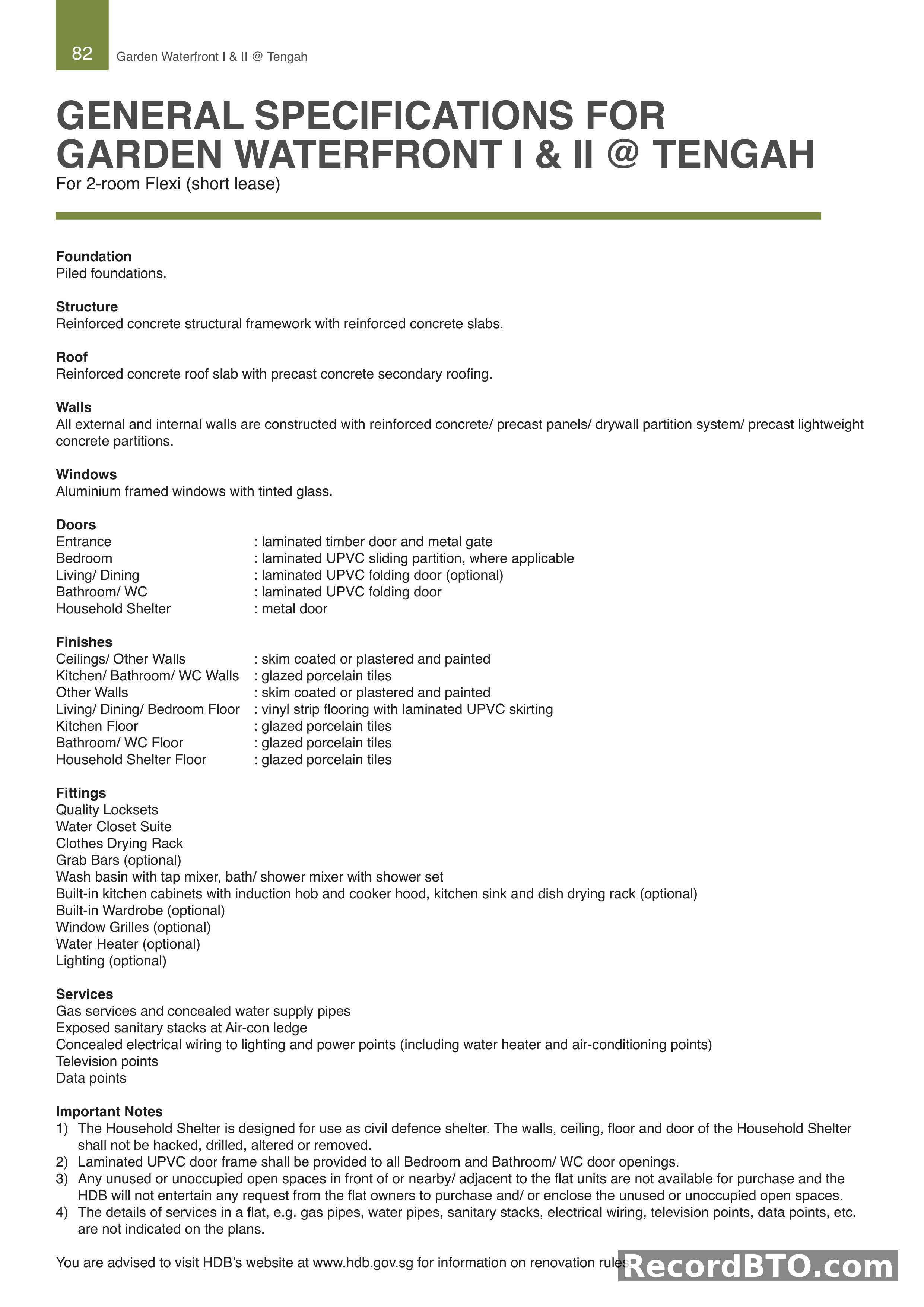 General Specifications for 2-Room Flexi (Short Lease)