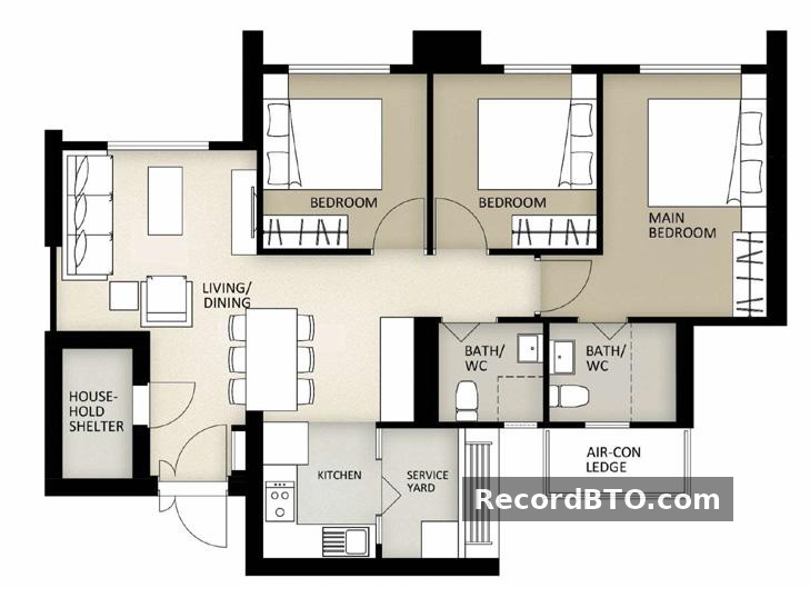 Single Unit Floor Plan: 3-Bedroom Layout