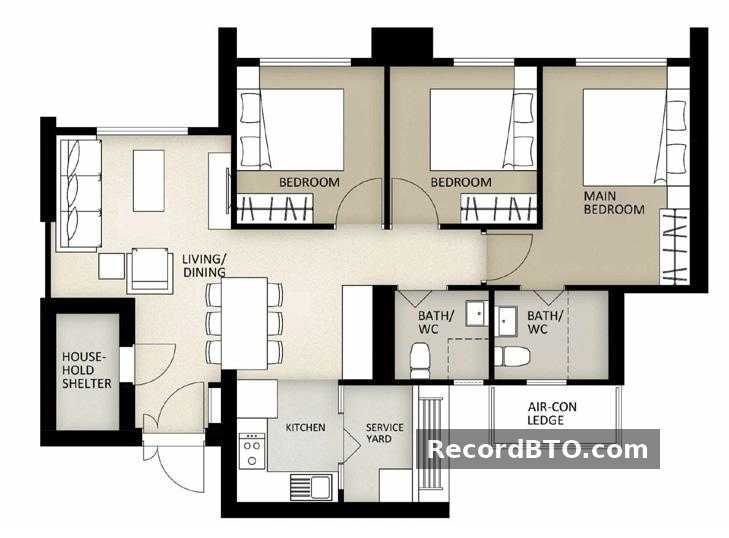 Single Unit Floor Plan: 3-Bedroom Layout