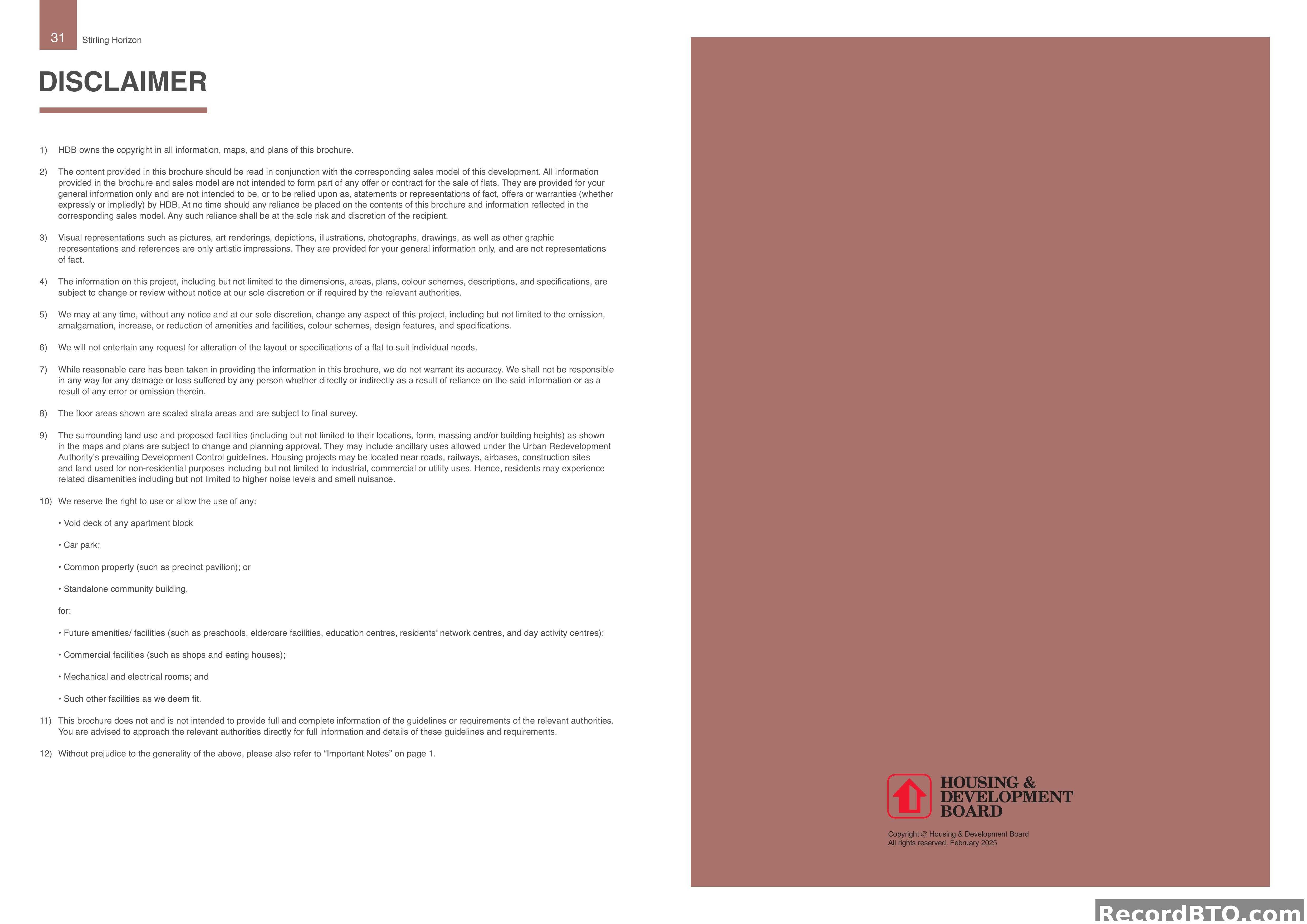 HDB BTO Brochure: Legal Disclaimer Page