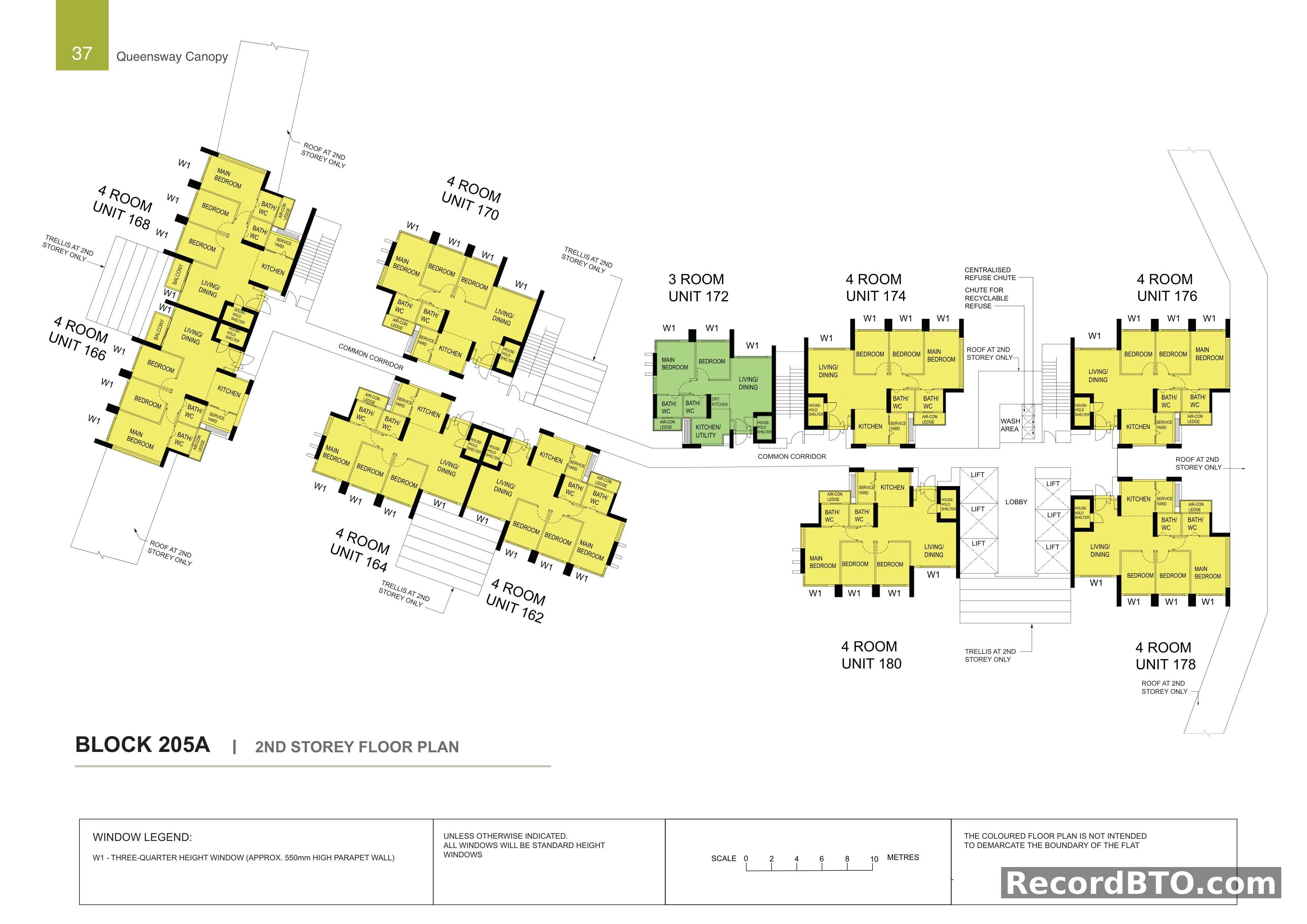 Block 205A: 2nd Storey Floor Plan with 3- and 4-Room Units