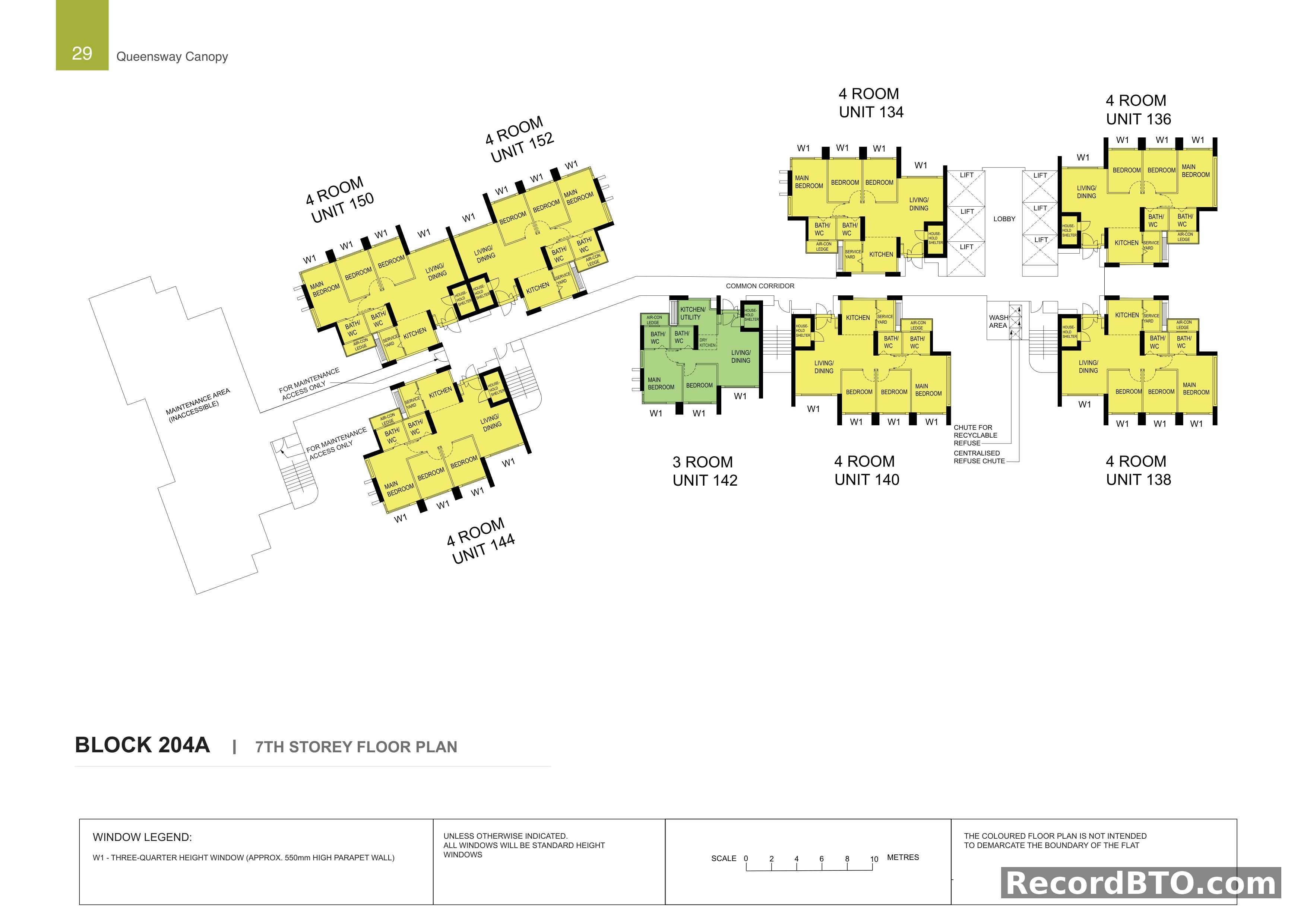 Block 204A: 7th Storey Floor Plan with 3-Room and 4-Room Units