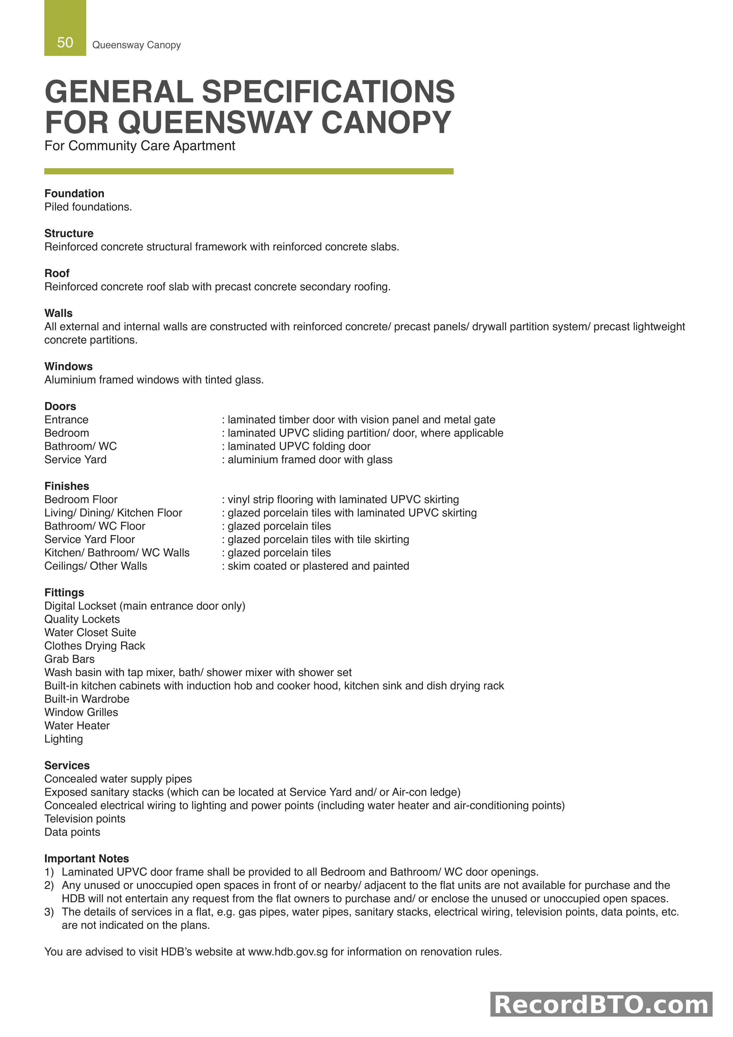 General Specifications for Community Care Apartments