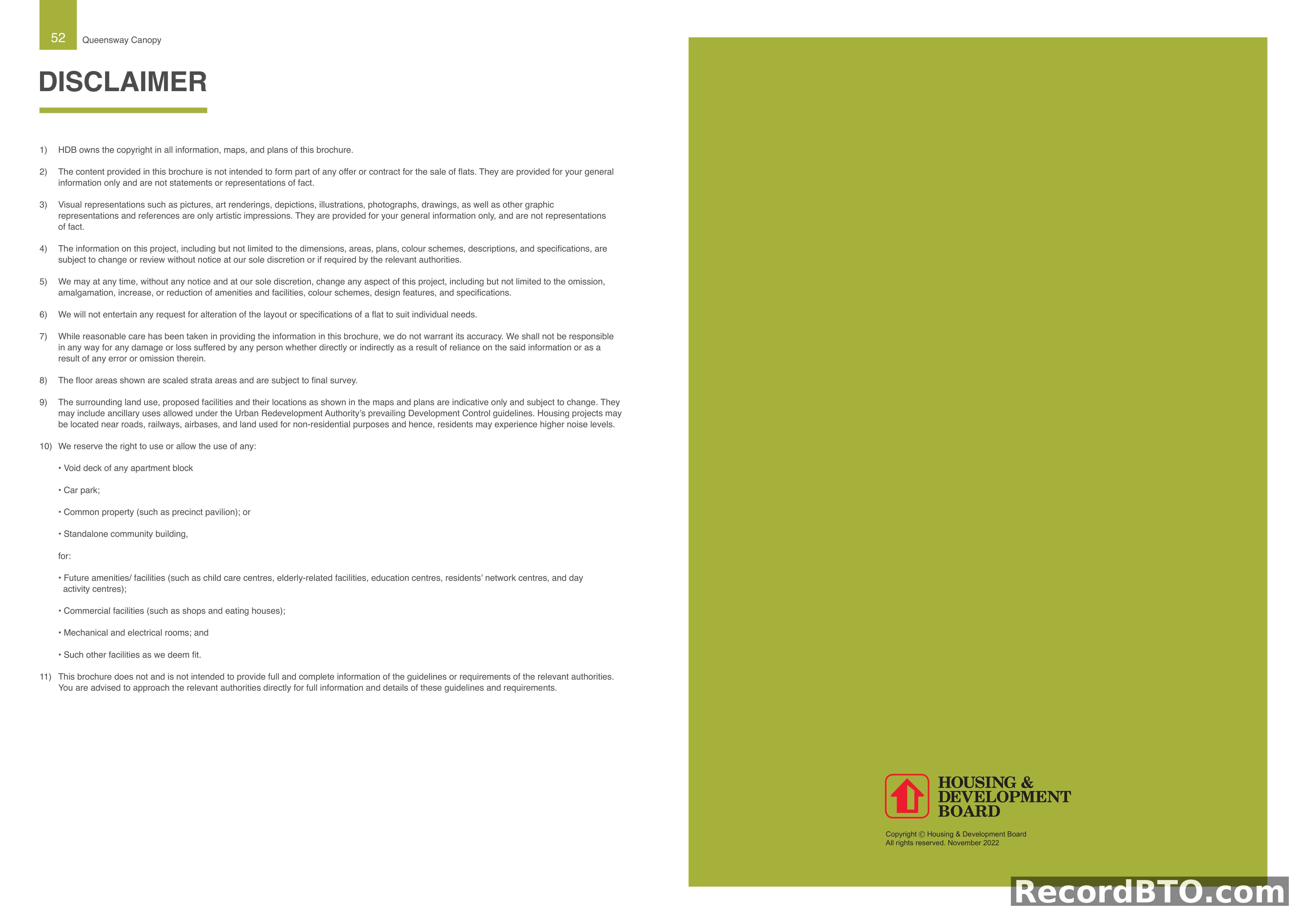 HDB BTO Brochure: Disclaimer Page