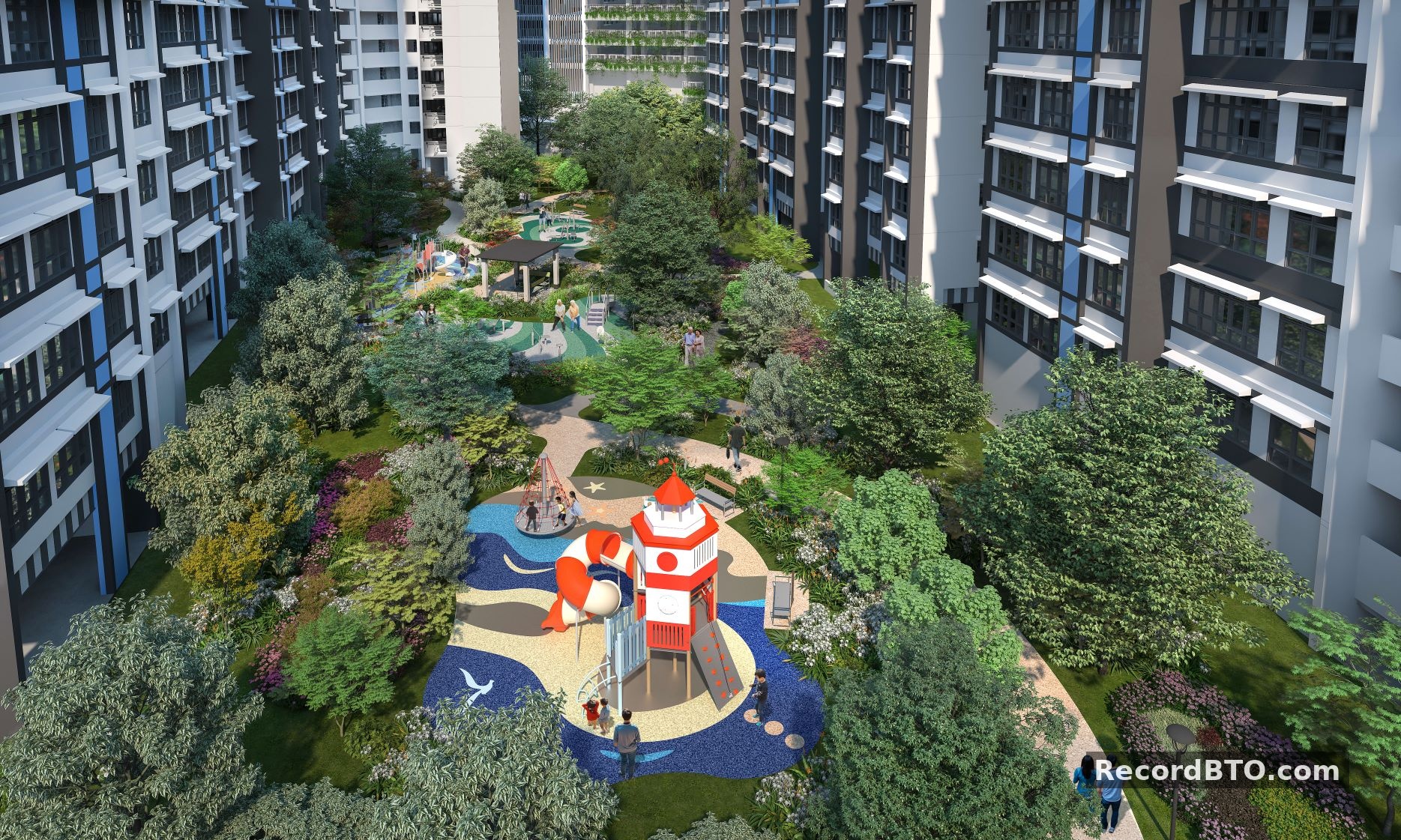 Lush Greenery and Play Areas in HDB BTO Estate Courtyard
